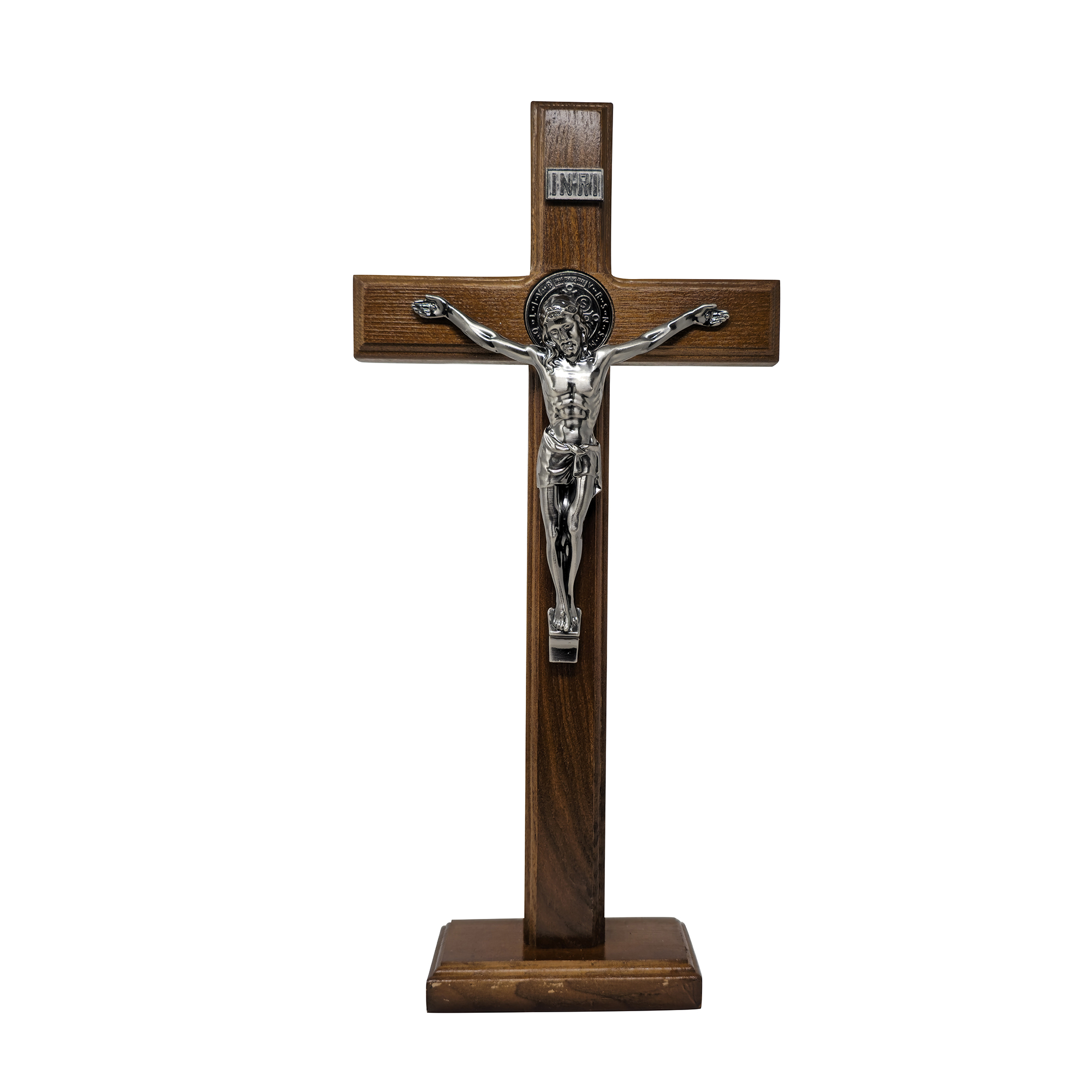 Mrcjsales - Saint Benedict Wooden Cross w/Base in Multiple Sizes. Beautifully Crafted Crucifix, Ideal for Various Occasions, Hang or Stand,