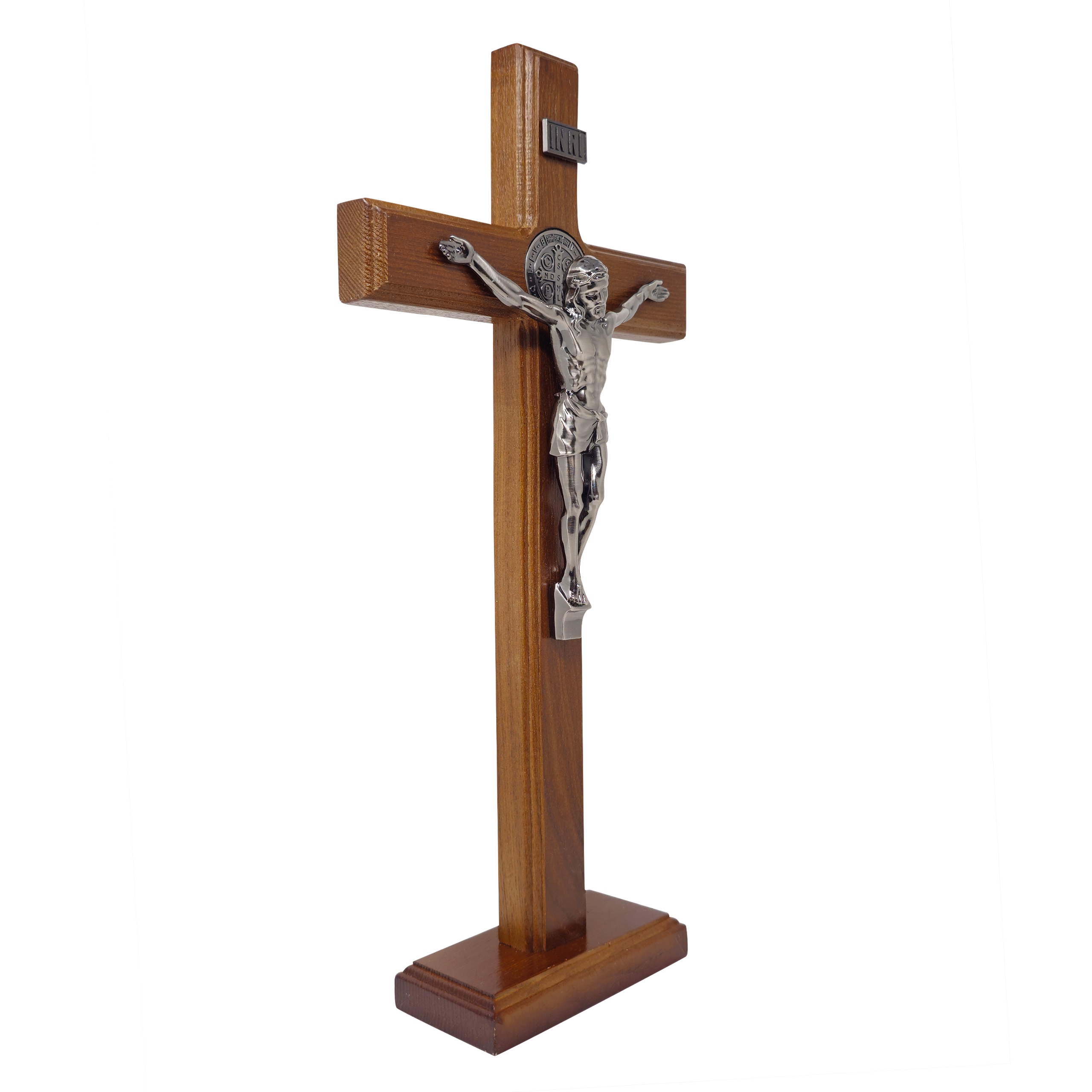 Mrcjsales - Saint Benedict Wooden Cross w/Base in Multiple Sizes. Beautifully Crafted Crucifix, Ideal for Various Occasions, Hang or Stand,