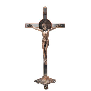 (mrcjsales -) Saint Benedict Crucifix w/Base – Silver/Bronze - Gift for Loved Ones - Built-In Medal - Multiple Sizes