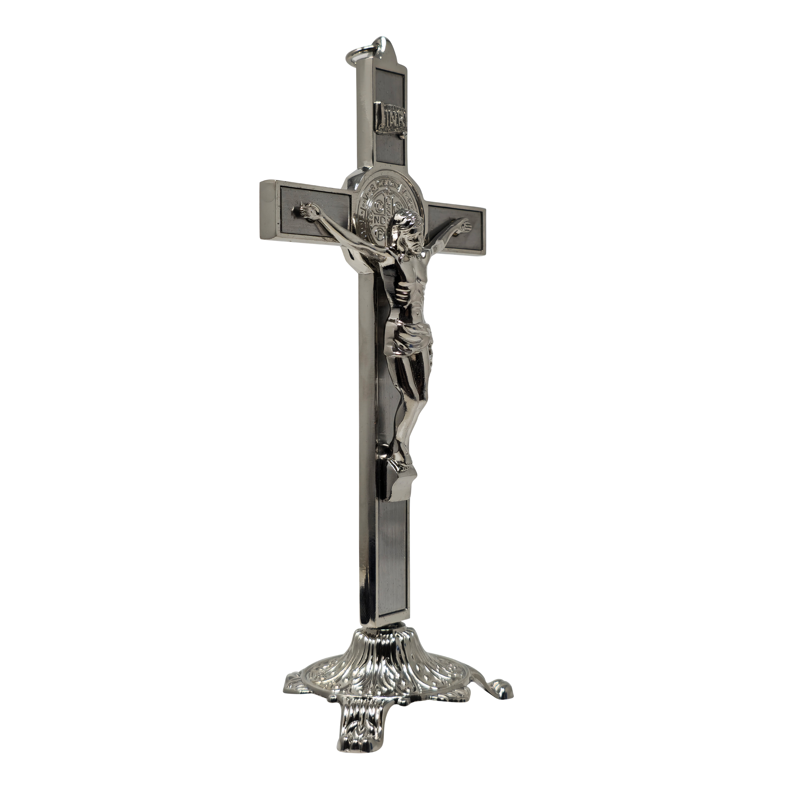 mrcjsales - Saint Benedict Crucifix – Silver w/Base - Versatile Metal Cross for Wall or Table - Perfect Faith Gift in Multiple Sizes  - Protective Box