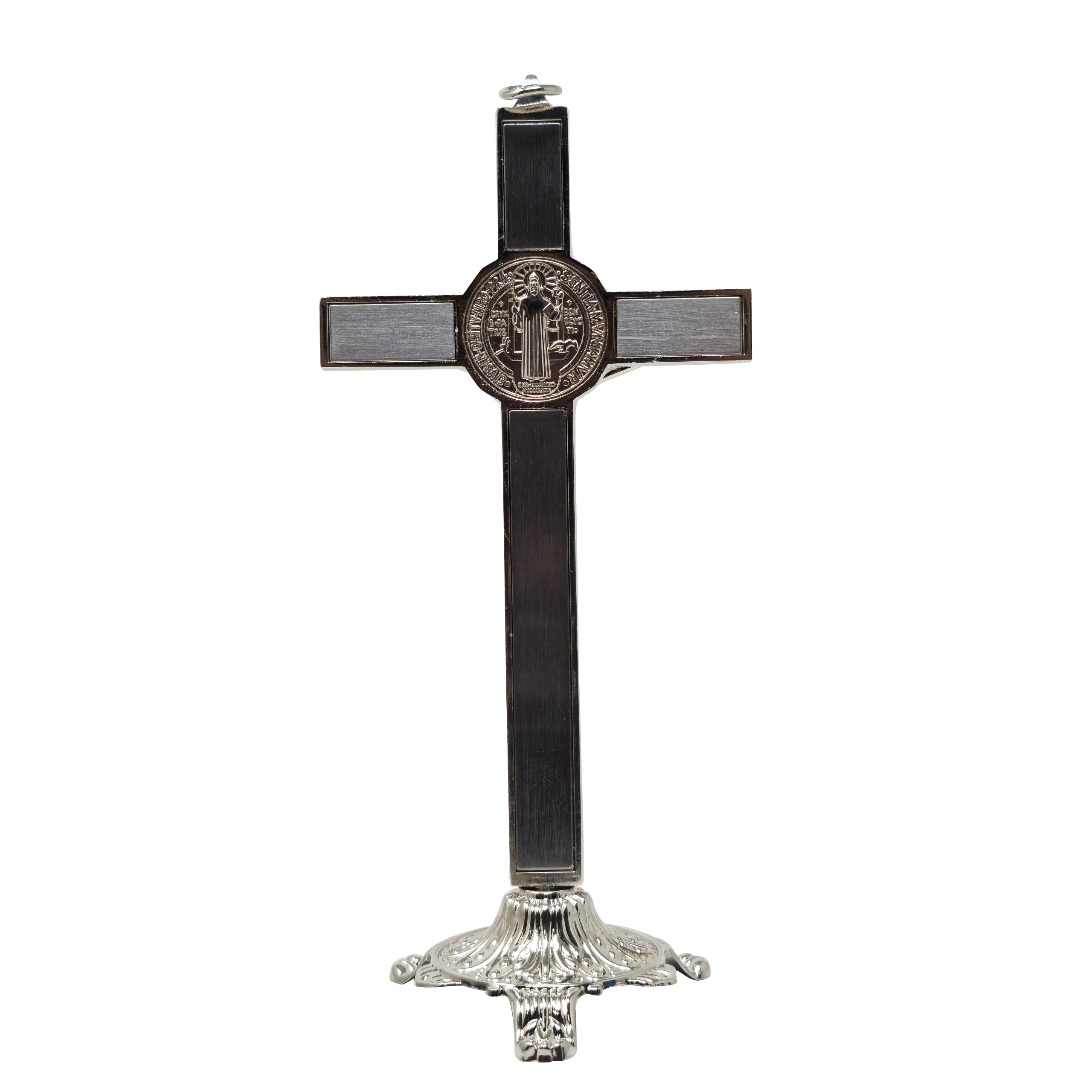 mrcjsales - Saint Benedict Crucifix – Silver w/Base - Versatile Metal Cross for Wall or Table - Perfect Faith Gift in Multiple Sizes  - Protective Box