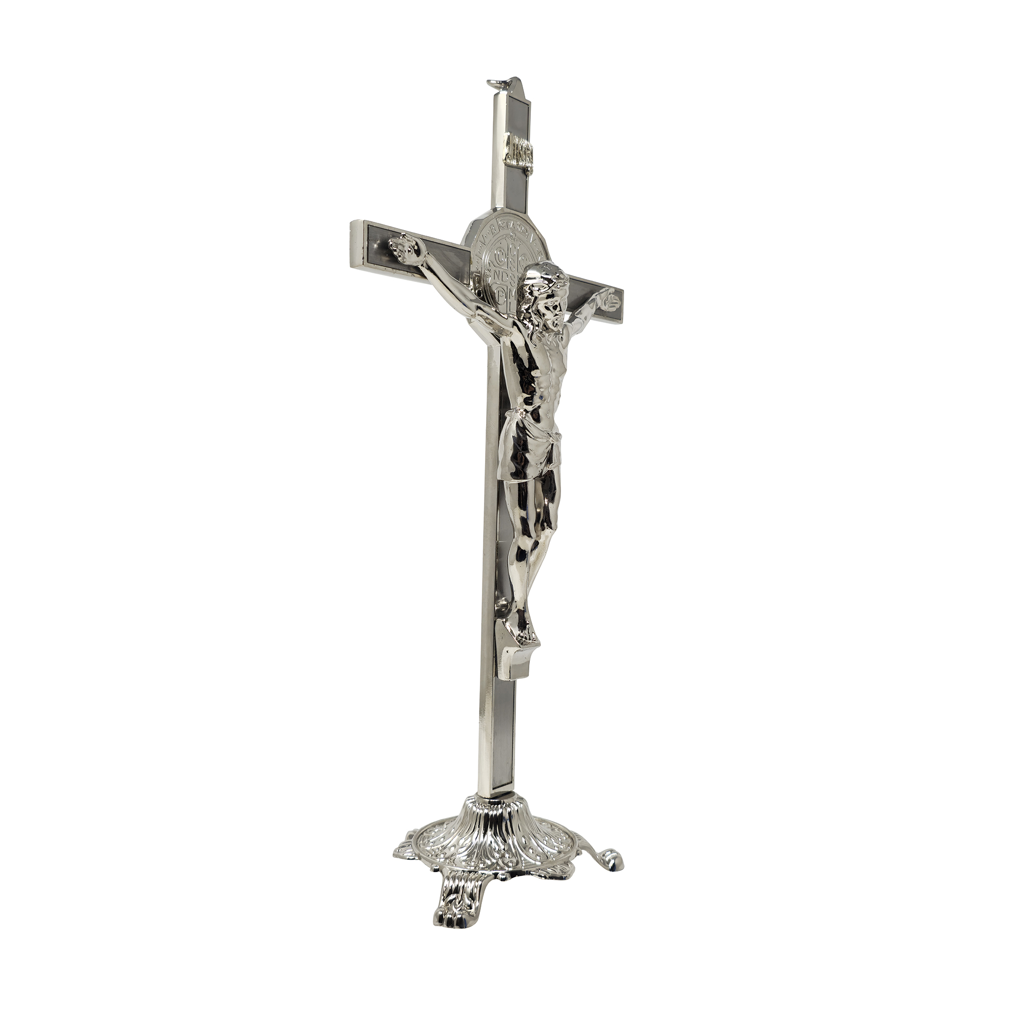 mrcjsales - Saint Benedict Crucifix – Silver w/Base - Versatile Metal Cross for Wall or Table - Perfect Faith Gift in Multiple Sizes  - Protective Box