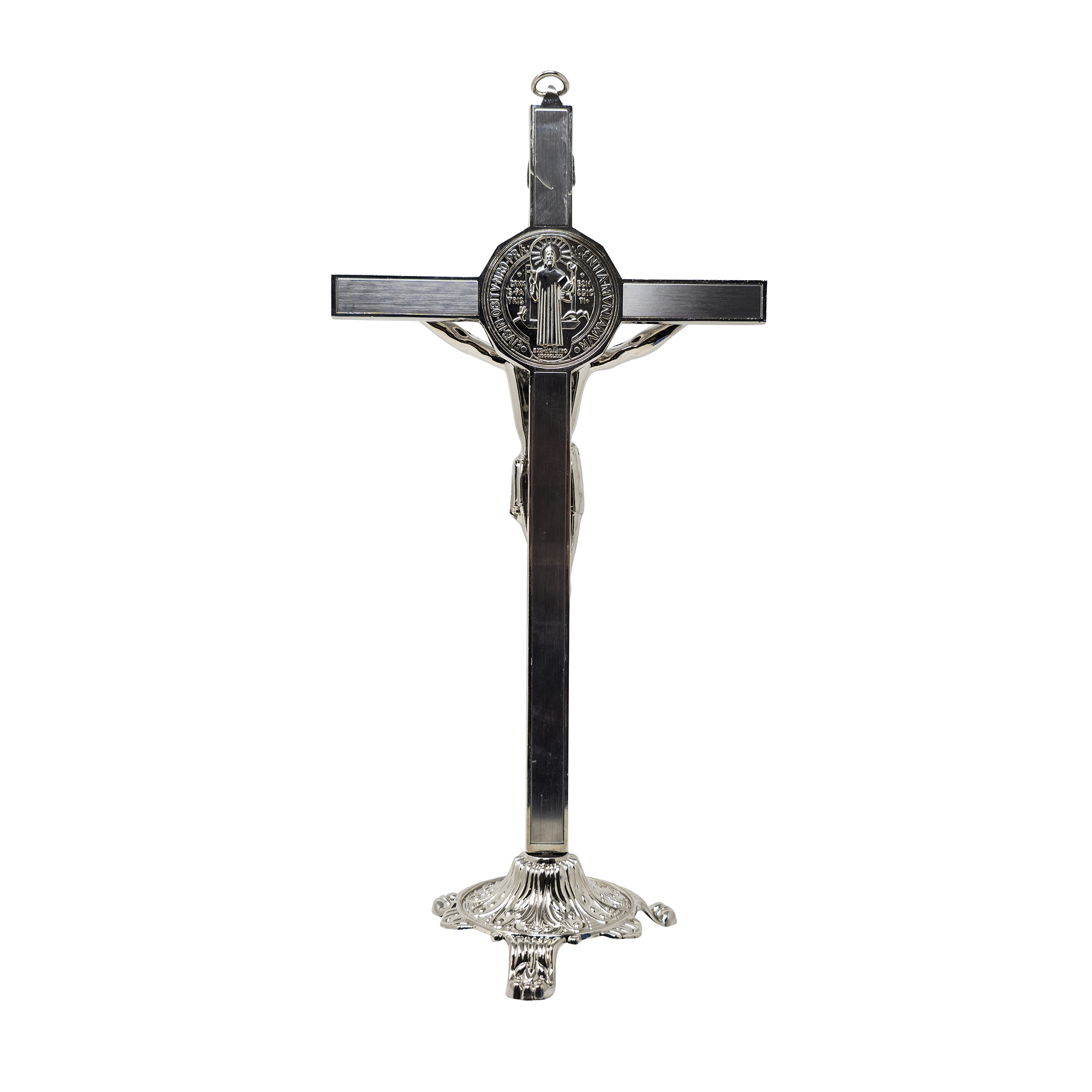 mrcjsales - Saint Benedict Crucifix – Silver w/Base - Versatile Metal Cross for Wall or Table - Perfect Faith Gift in Multiple Sizes  - Protective Box