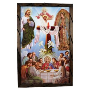 Mrcjsales - Holy Trio: Guadalupe, St. Judas, Last Supper – Rustic Frame, Religious Art, Hope, Love, Strength, Various Sizes Available!