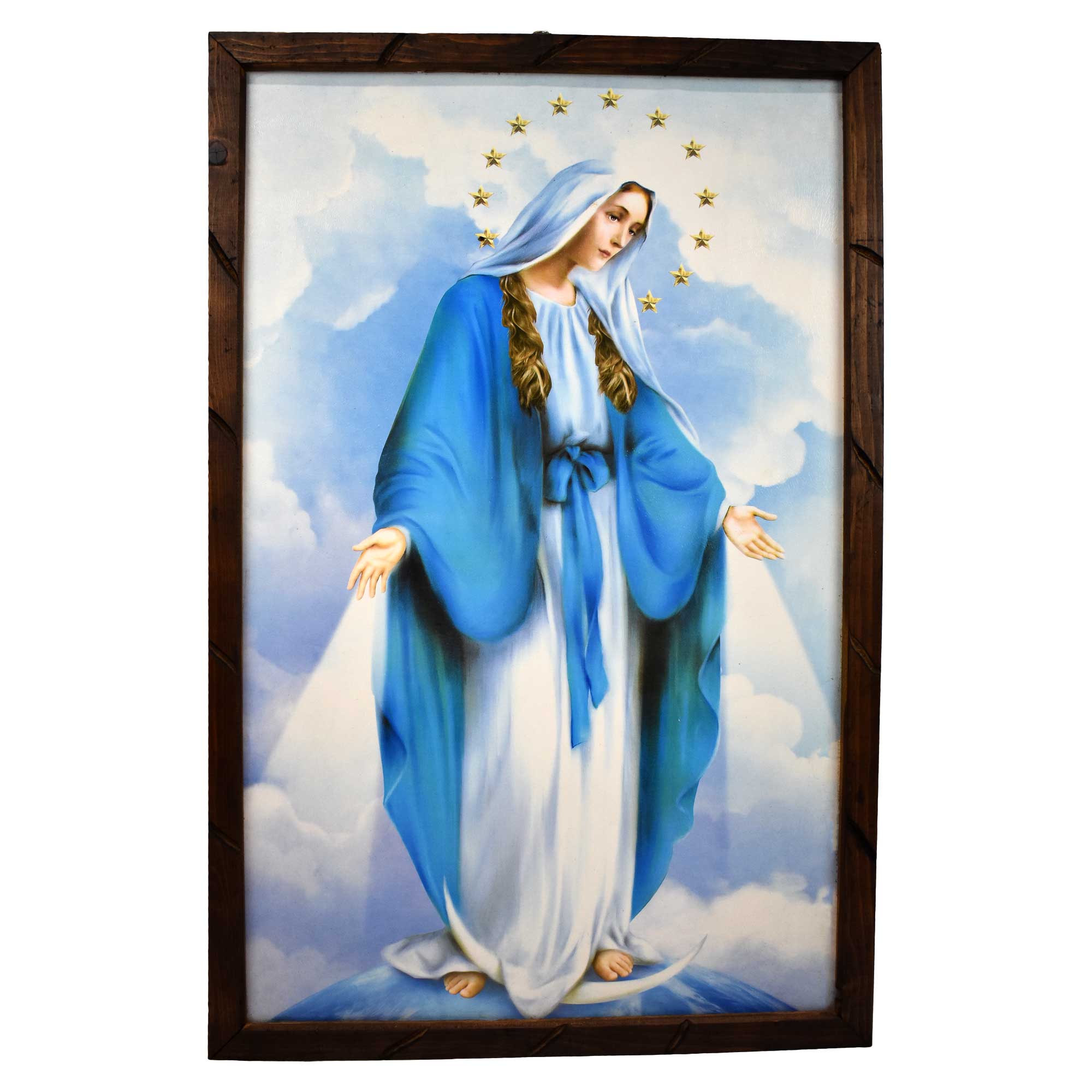 Mrcjsales - Divine Miraculous Virgin – Rustic Frame, Symbolic Mexican Art, Perfect Home Decor & Thoughtful Gift for Spiritual Significance.