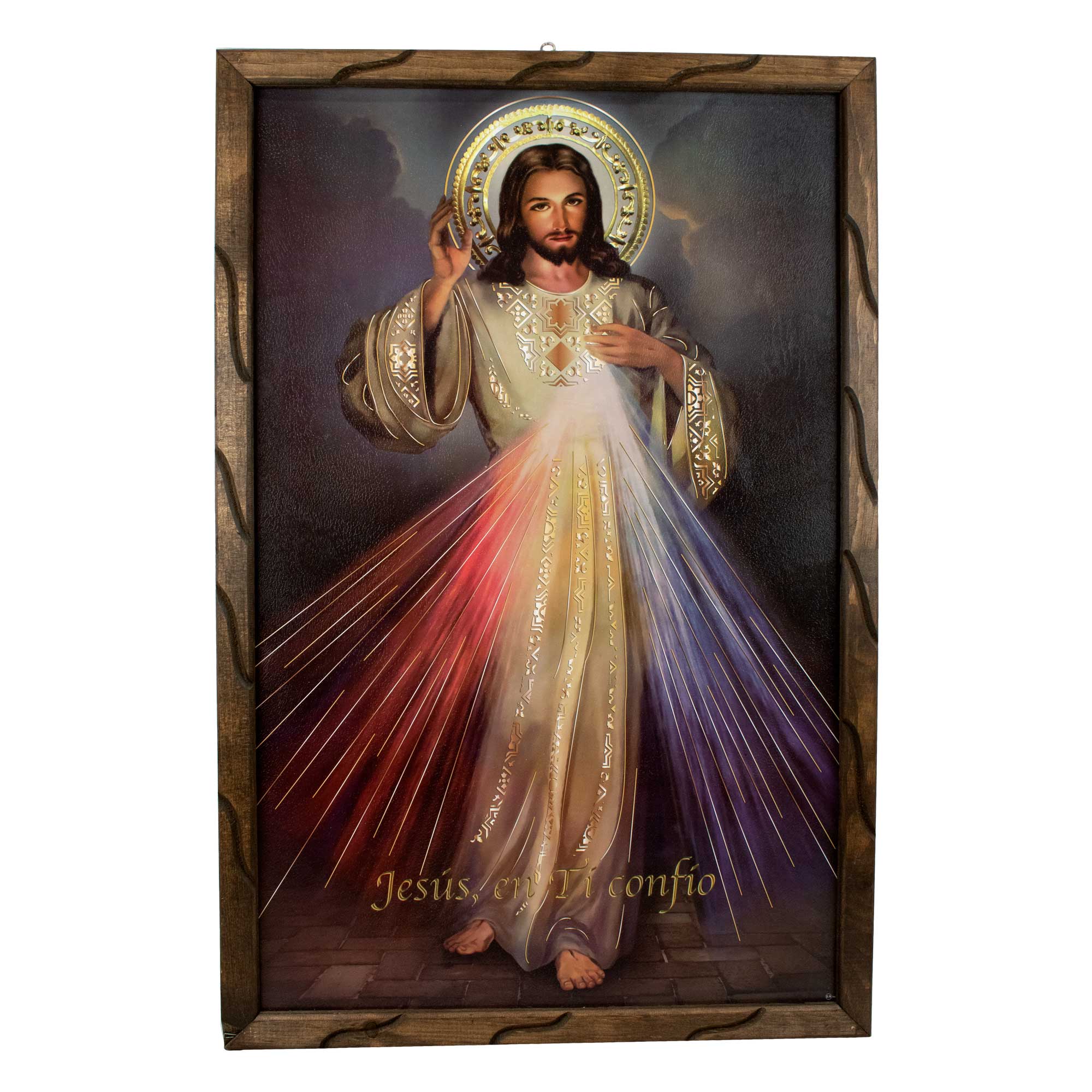 Mrcjsales - Divine Mercy Gold – Rustic Frame, Multiple Sizes, Mexican Art, Symbolic Religious Decor, Unique Gift for Spiritual Healing and Comfort