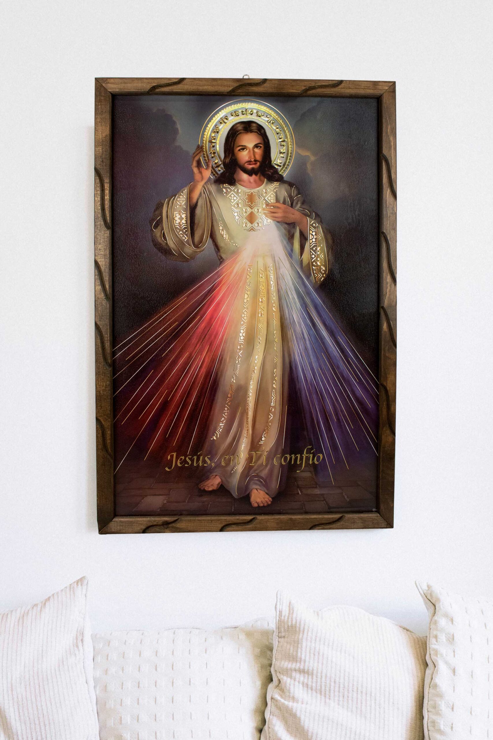 Mrcjsales - Divine Mercy Gold – Rustic Frame, Multiple Sizes, Mexican Art, Symbolic Religious Decor, Unique Gift for Spiritual Healing and Comfort