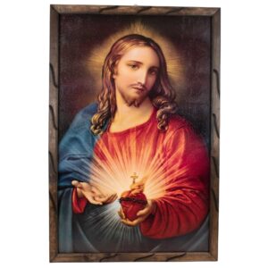 Mrcjsales - Sacred Heart Original - Rustic Frame, Mexican Artistry, Hopeful Symbol, Ideal Gift for Spiritual Comfort. Unique and Timeless!