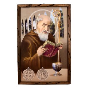 Mrcjsales - San Benito - Rustic Frame, Unique St. Benedict Artwork, Mexican Craftsmanship for Home Decor, Symbol of Hope and Love in Multiple Sizes!