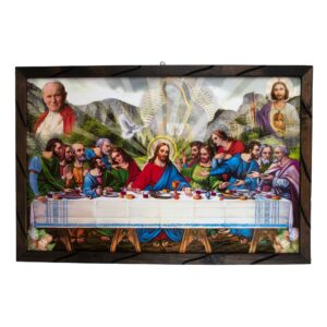 Mrcjsales - Last Supper, Pope, Virgen de Guadalupe & Saint Jude - Rustic Frame, Multiple Sizes, Symbolizes Hope, Love, & Compassion, Home Decor