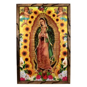 Lady of Guadalupe Sun Flower – Rustic Frame - Unique Design, Durable Craftsmanship, Perfect Gift - Virgen De Guadalupe Sun Flower
