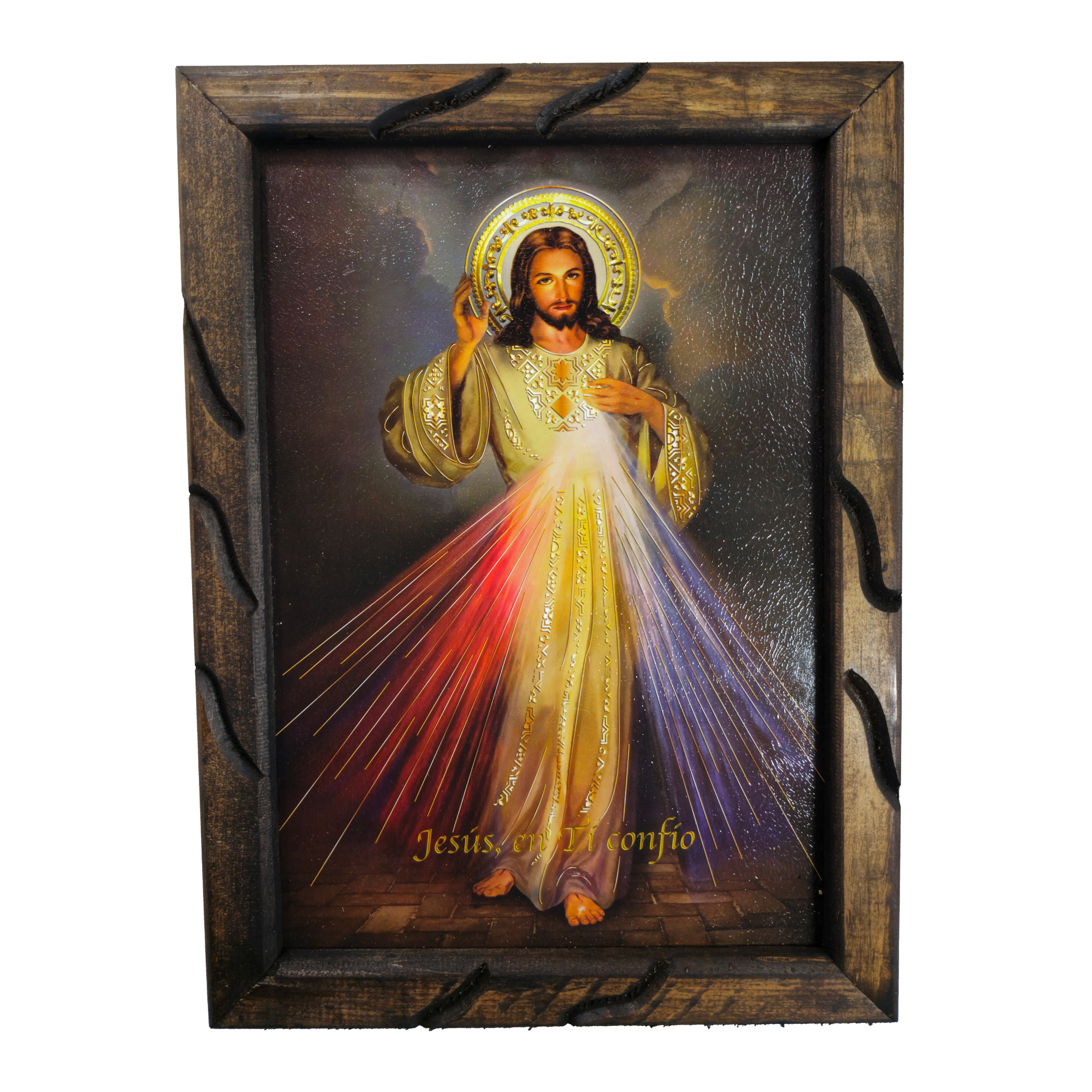 Mrcjsales - Divine Mercy Gold – Rustic Frame, Multiple Sizes, Mexican Art, Symbolic Religious Decor, Unique Gift for Spiritual Healing and Comfort