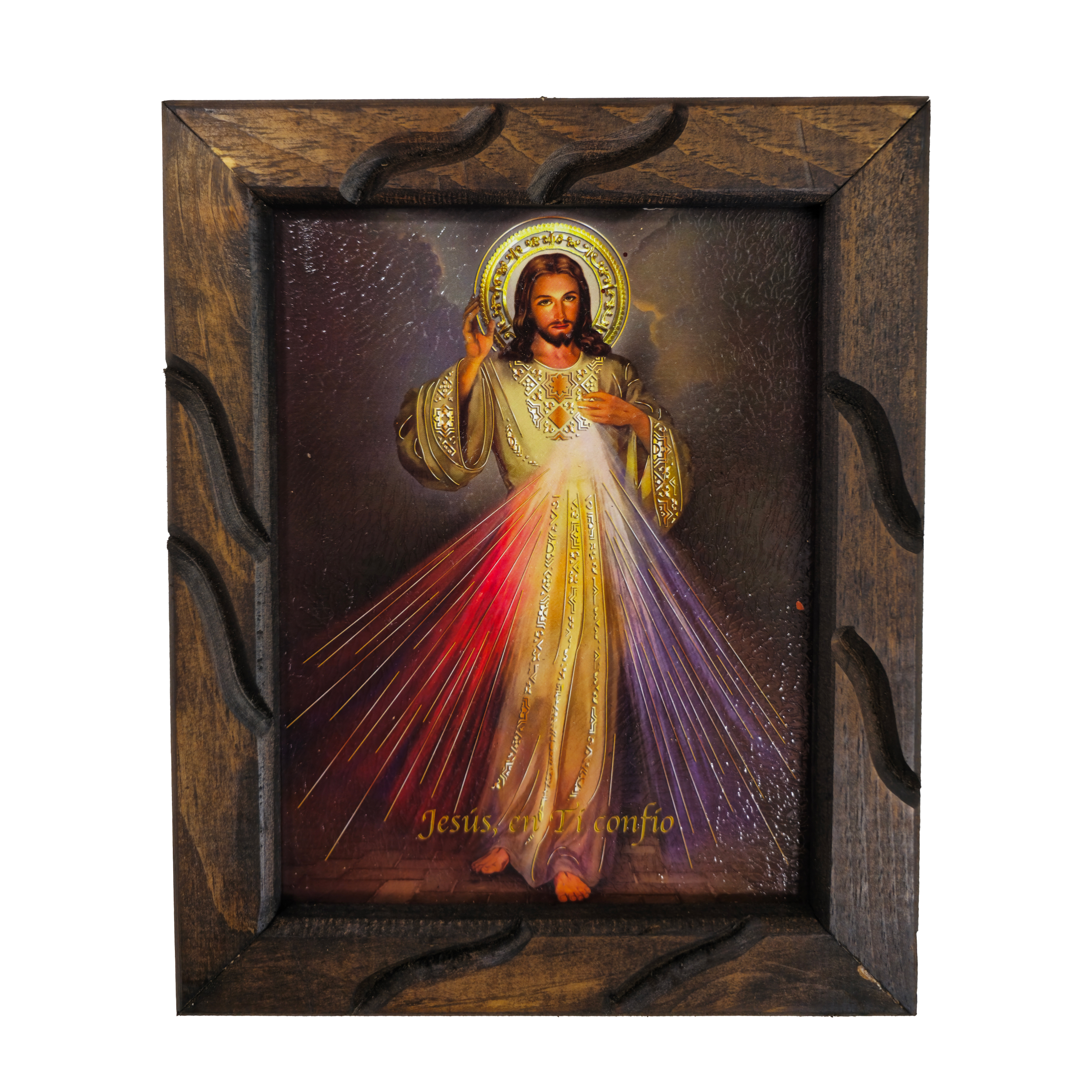 Mrcjsales - Divine Mercy Gold – Rustic Frame, Multiple Sizes, Mexican Art, Symbolic Religious Decor, Unique Gift for Spiritual Healing and Comfort