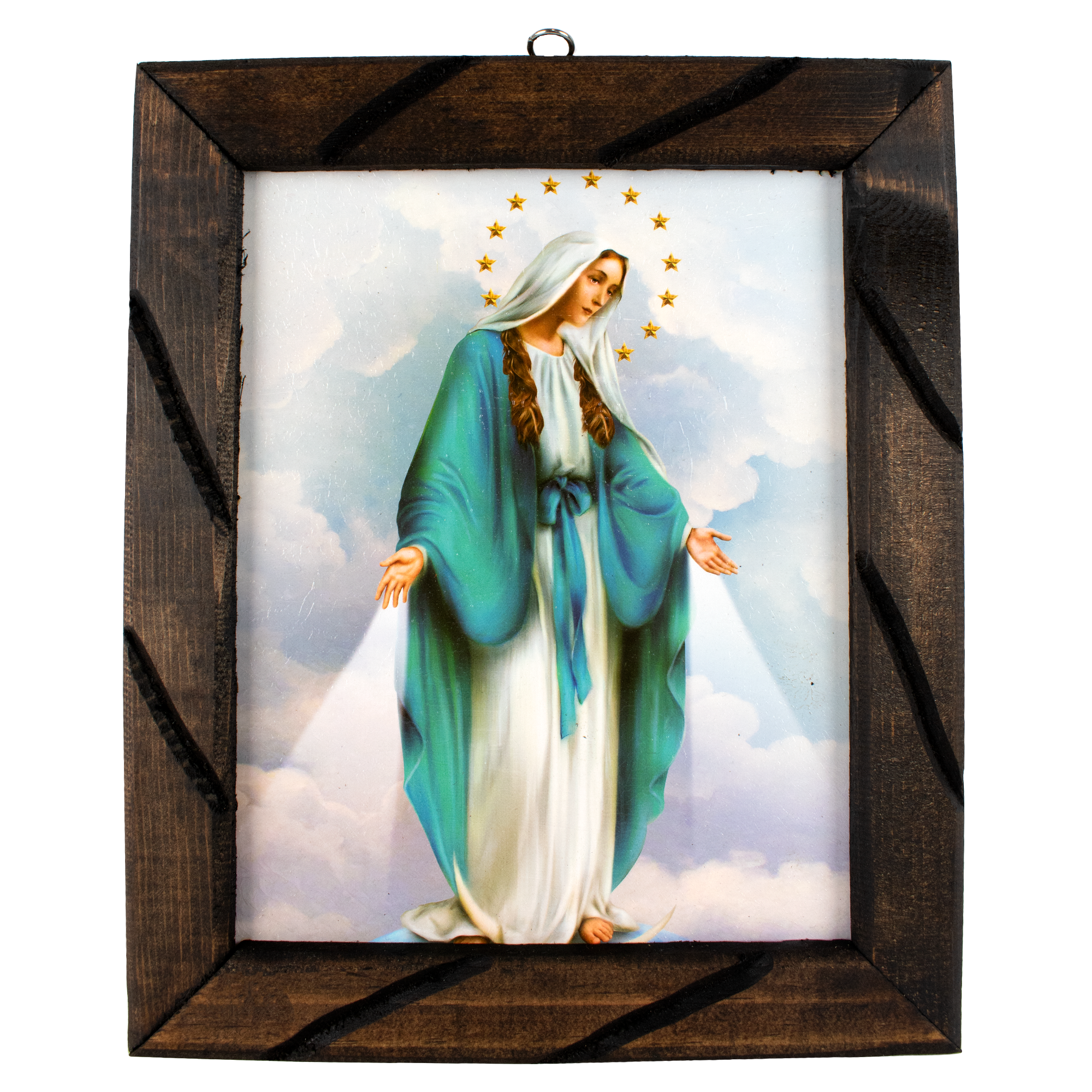 Mrcjsales - Divine Miraculous Virgin – Rustic Frame, Symbolic Mexican Art, Perfect Home Decor & Thoughtful Gift for Spiritual Significance.