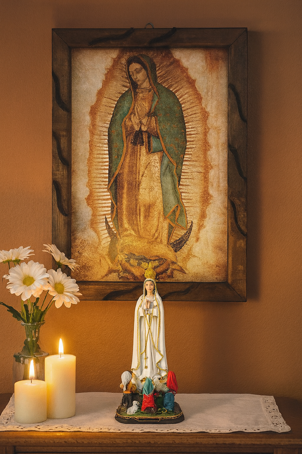 Our Lady of Guadalupe Rustic Frame Painting | Virgen de Guadalupe Cuadro Religioso | Oil Print on Wood –18x13