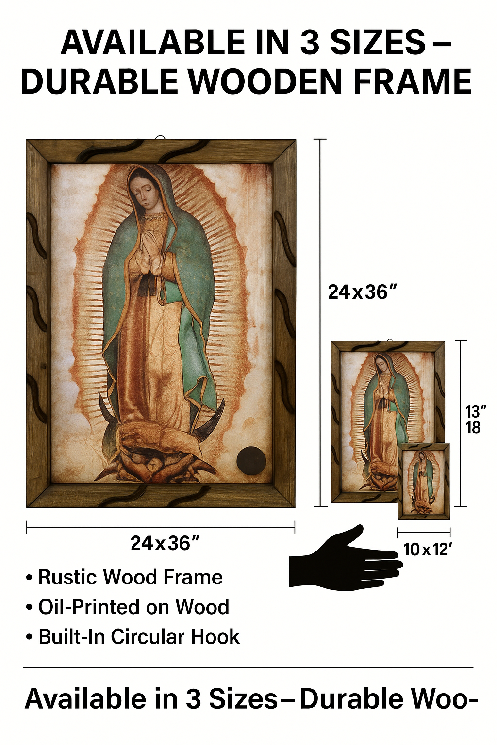 Our Lady of Guadalupe Rustic Frame Painting | Virgen de Guadalupe Cuadro Religioso | Oil Print on Wood –18x13