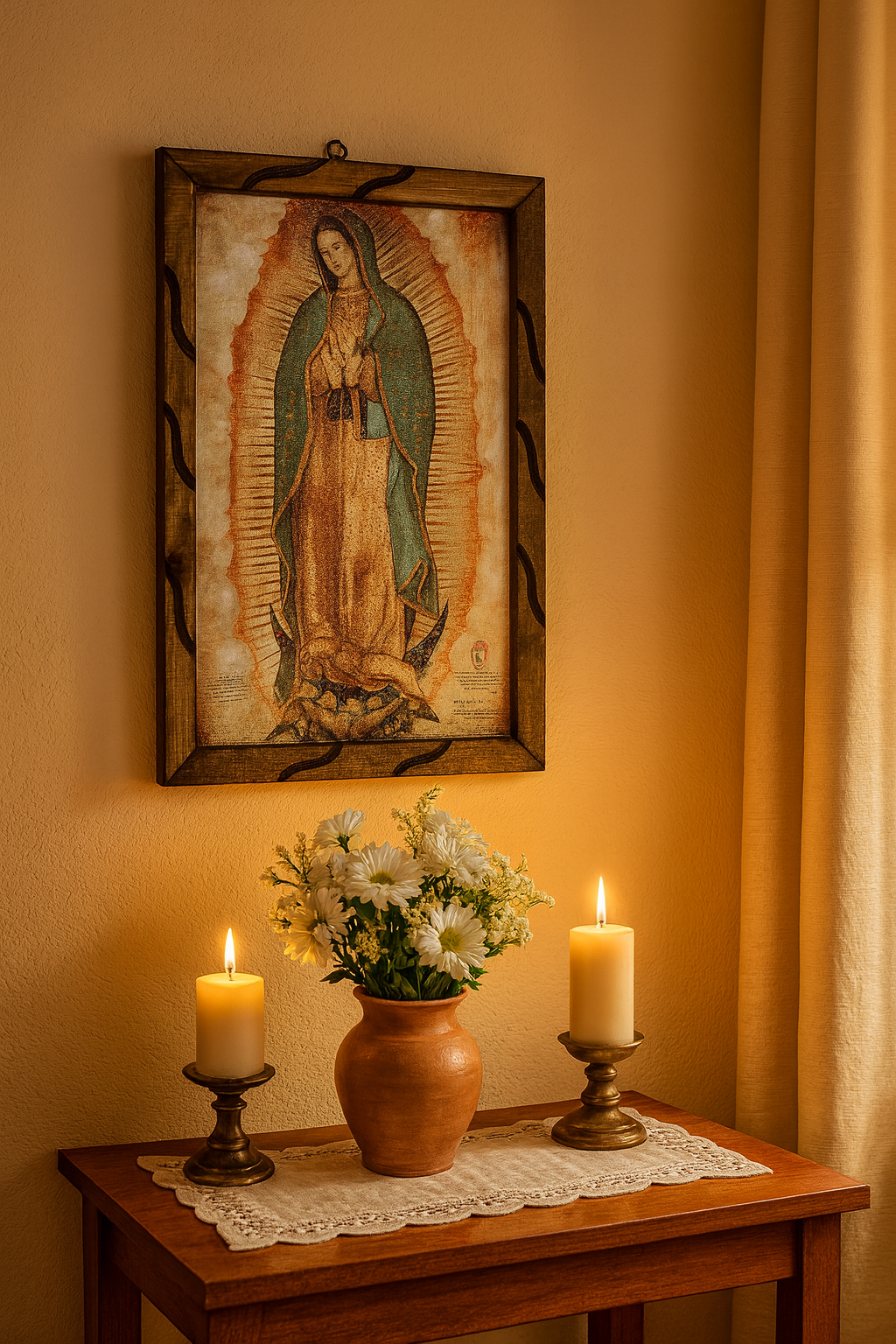 Our Lady of Guadalupe Rustic Frame Painting | Virgen de Guadalupe Cuadro Religioso | Oil Print on Wood –18x13