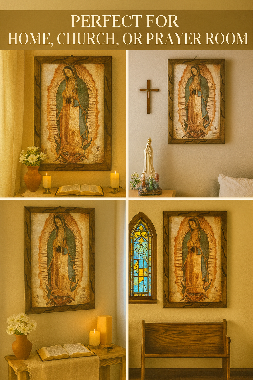 Our Lady of Guadalupe Rustic Frame Painting | Virgen de Guadalupe Cuadro Religioso | Oil Print on Wood –18x13