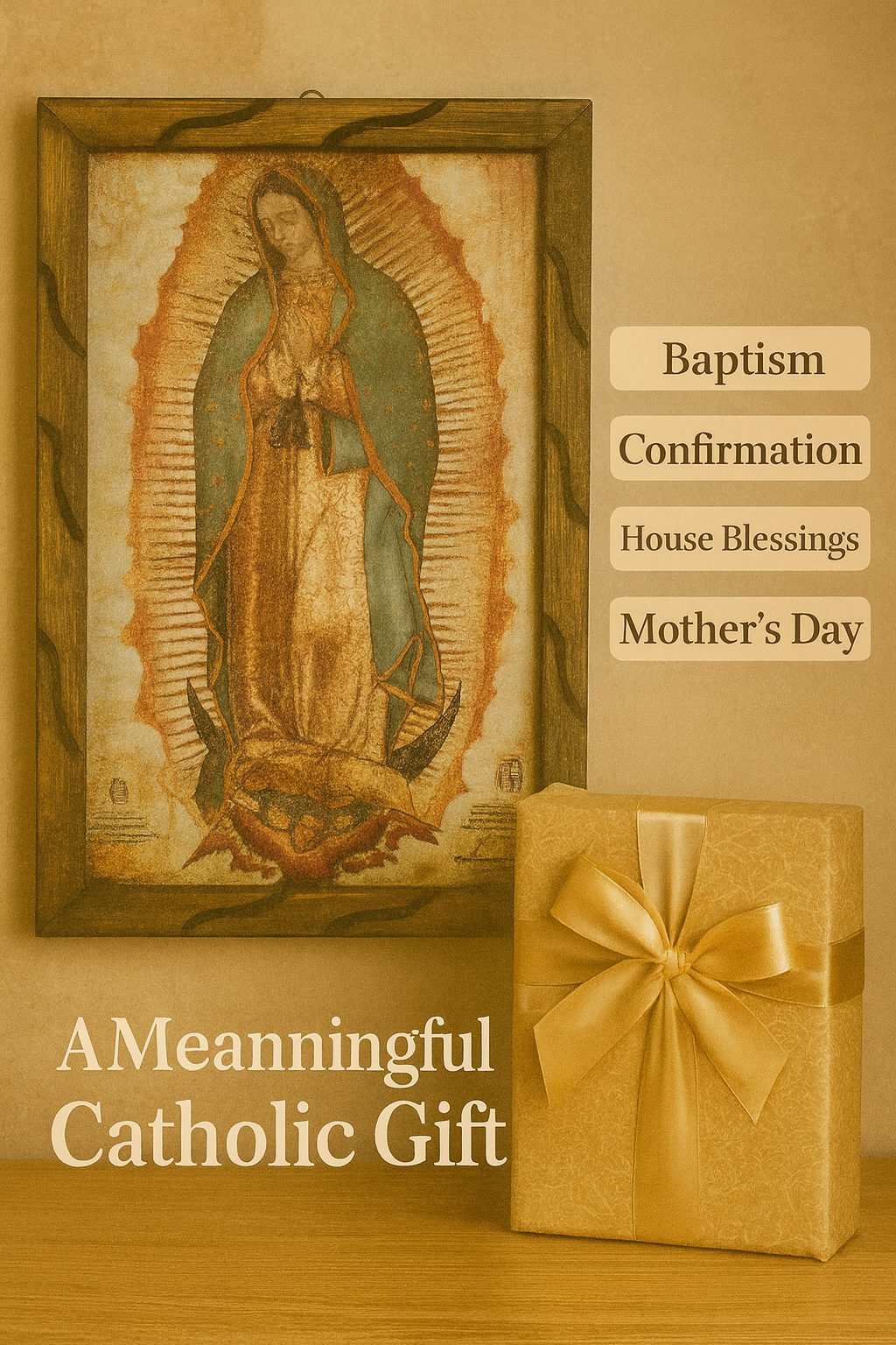 Our Lady of Guadalupe Rustic Frame Painting | Virgen de Guadalupe Cuadro Religioso | Oil Print on Wood –18x13