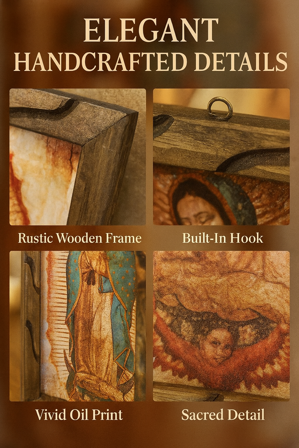 Our Lady of Guadalupe Rustic Frame Painting | Virgen de Guadalupe Cuadro Religioso | Oil Print on Wood –18x13