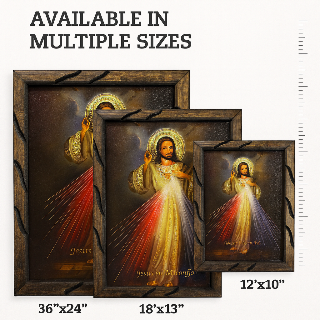 Divine Mercy Rustic Frame – Marco de la Divina Misericordia Católico 18x13 inches