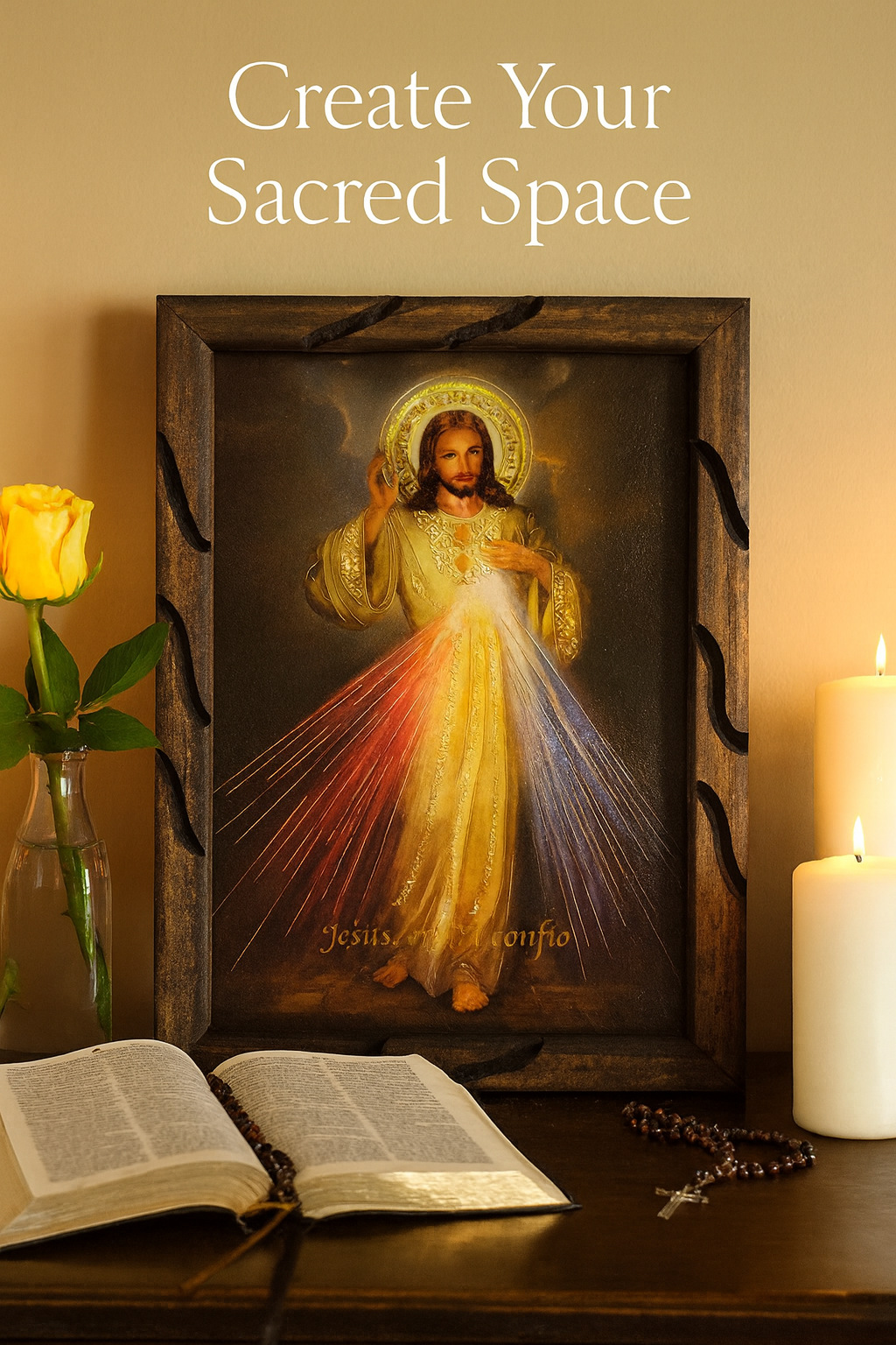 Divine Mercy Rustic Frame – Marco de la Divina Misericordia Católico 18x13 inches