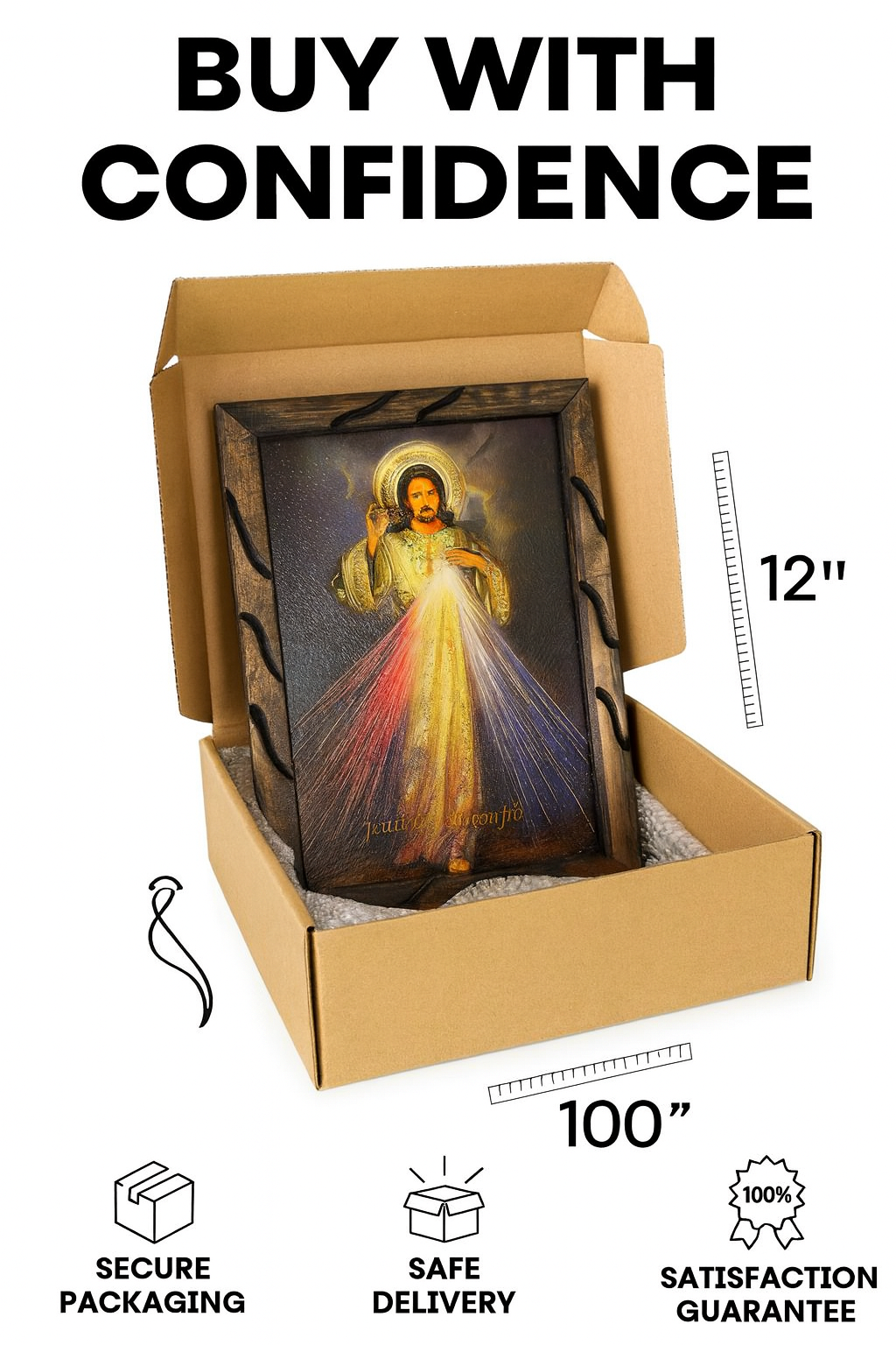 Divine Mercy Rustic Frame – Marco de la Divina Misericordia Católico 18x13 inches