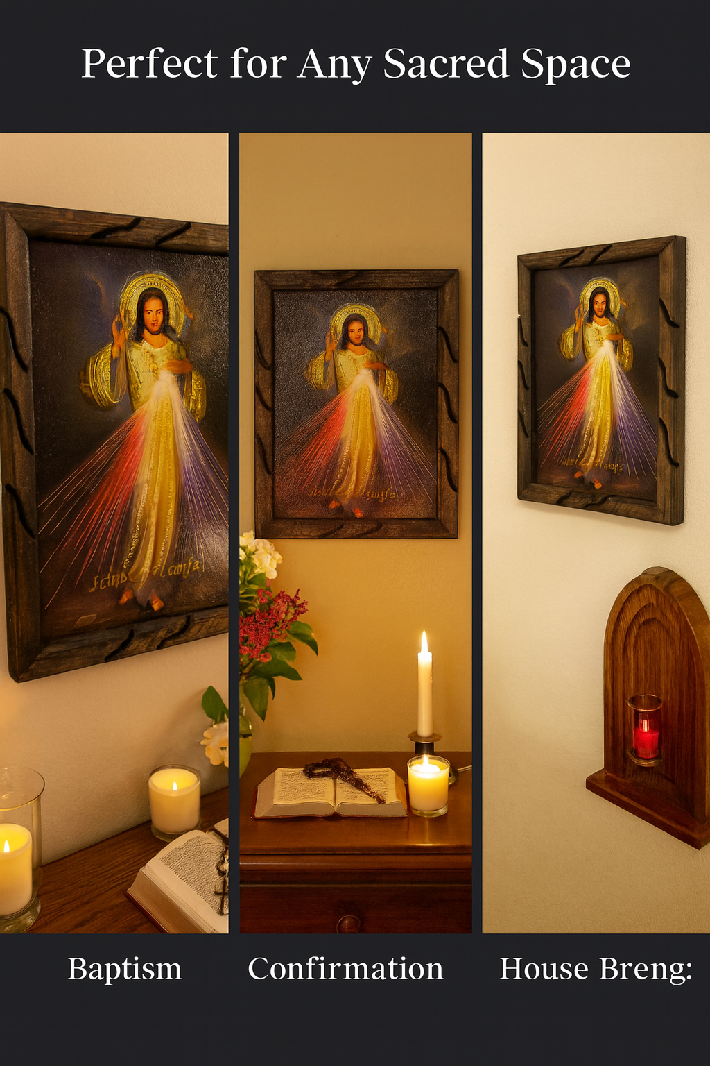 Divine Mercy Rustic Frame – Marco de la Divina Misericordia Católico 18x13 inches