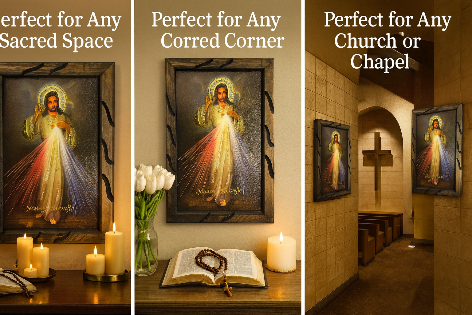 Divine Mercy Rustic Frame – Marco de la Divina Misericordia Católico 18x13 inches