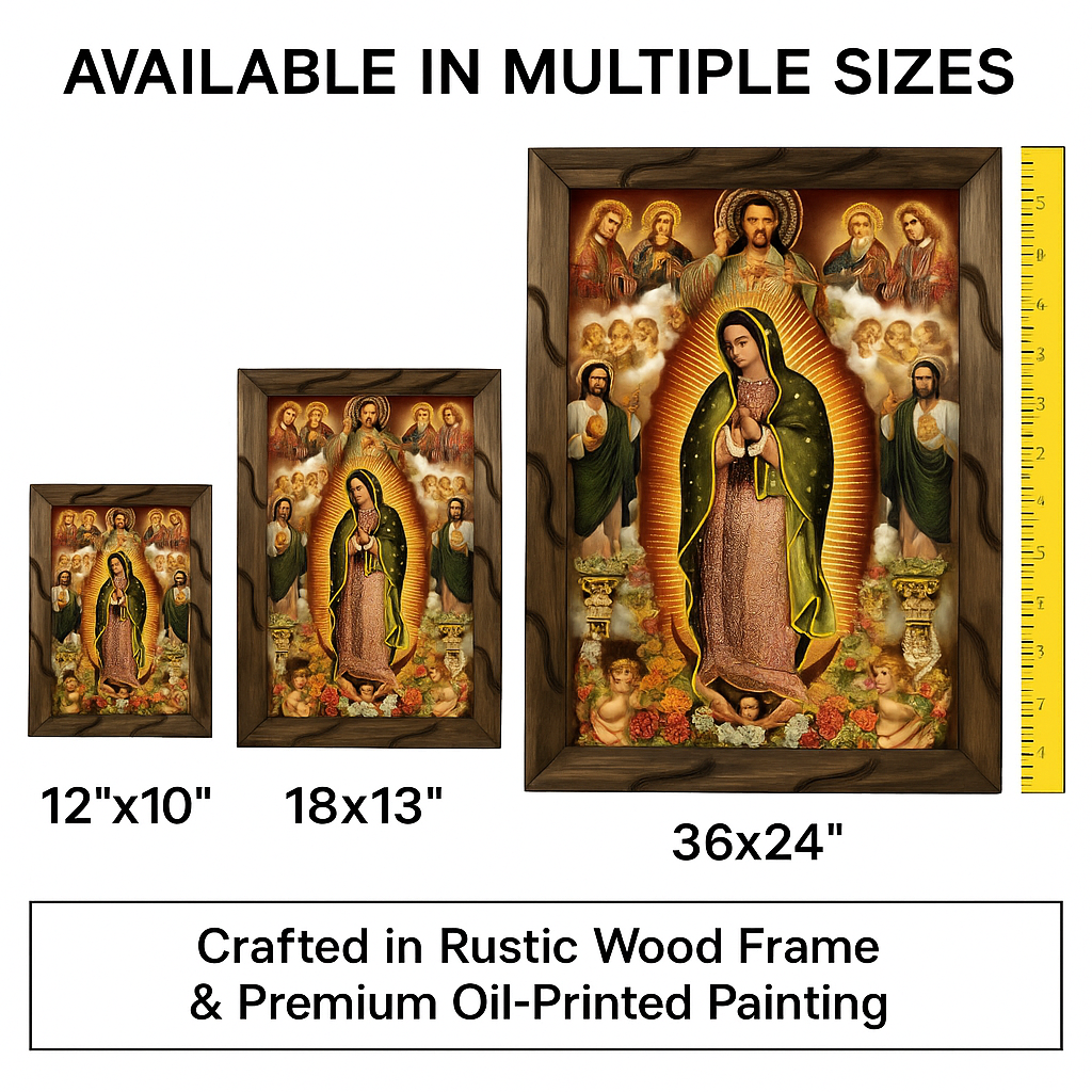 Guadalupe, Saint Jude & Divine Mercy Rustic Frame – Religious Art 36x24 inches