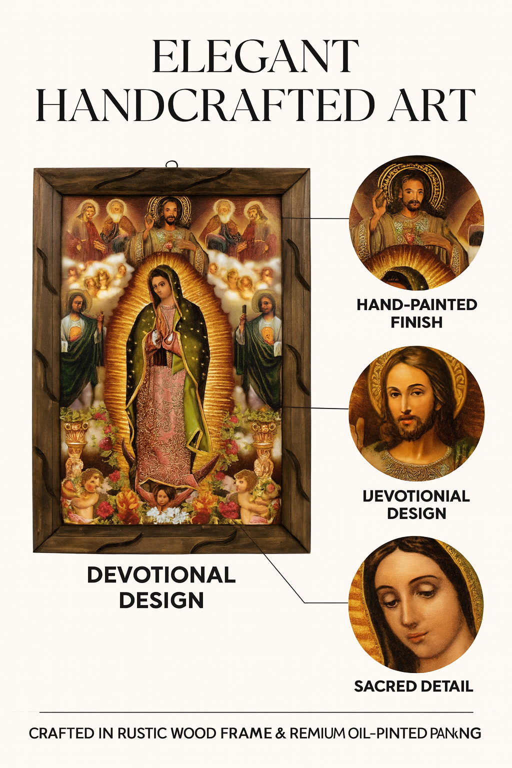 Guadalupe, Saint Jude & Divine Mercy Rustic Frame – Religious Art 36x24 inches