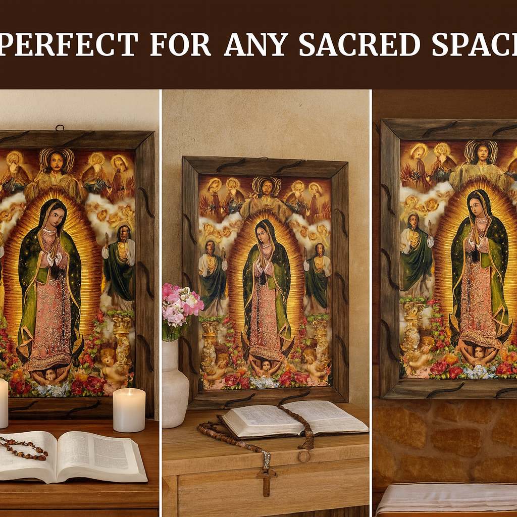 Guadalupe, Saint Jude & Divine Mercy Rustic Frame – Religious Art 36x24 inches