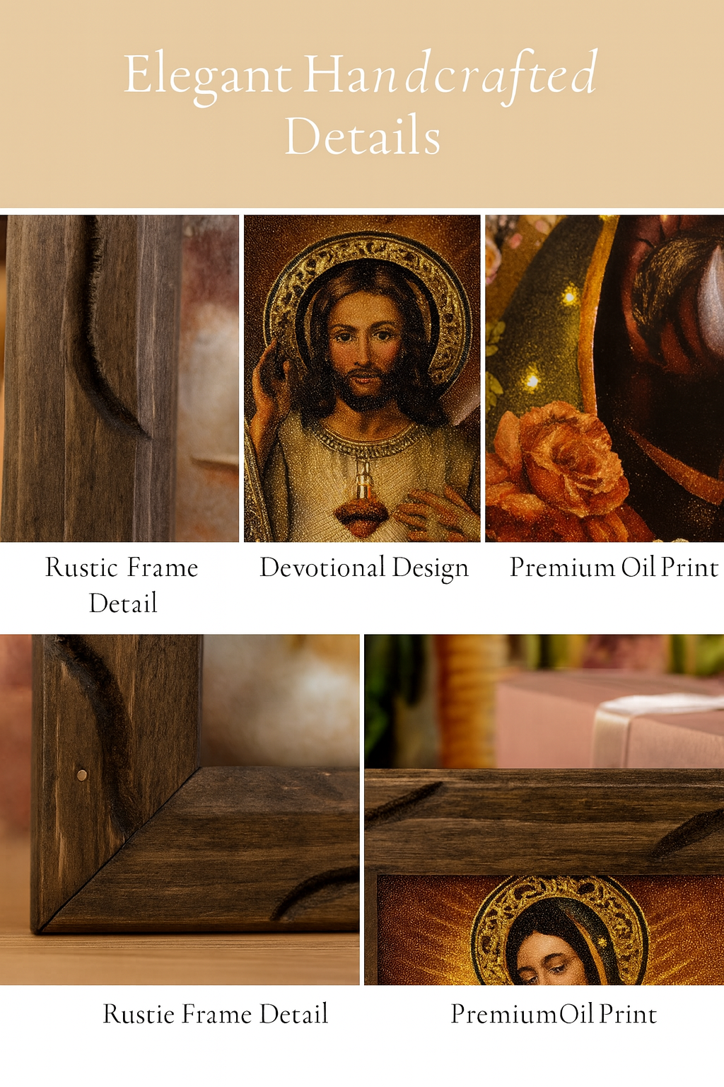 Guadalupe, Saint Jude & Divine Mercy Rustic Frame – Religious Art 36x24 inches