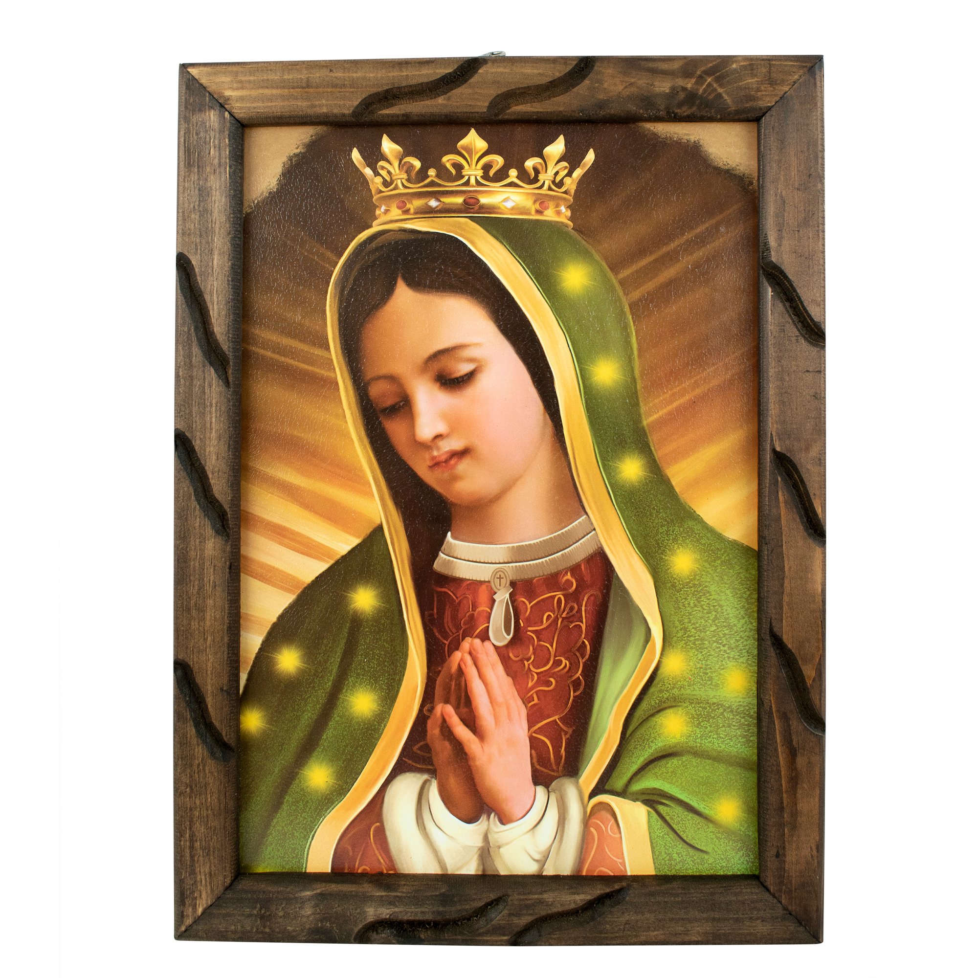 Mrcjsales - Guadalupe Crown – Rustic Frame, Virgen de Guadalupe Cuadro Rustico, Mexican Art, Symbolizes Hope, Love, Strength. Perfect Home Decor & Unique Gift!