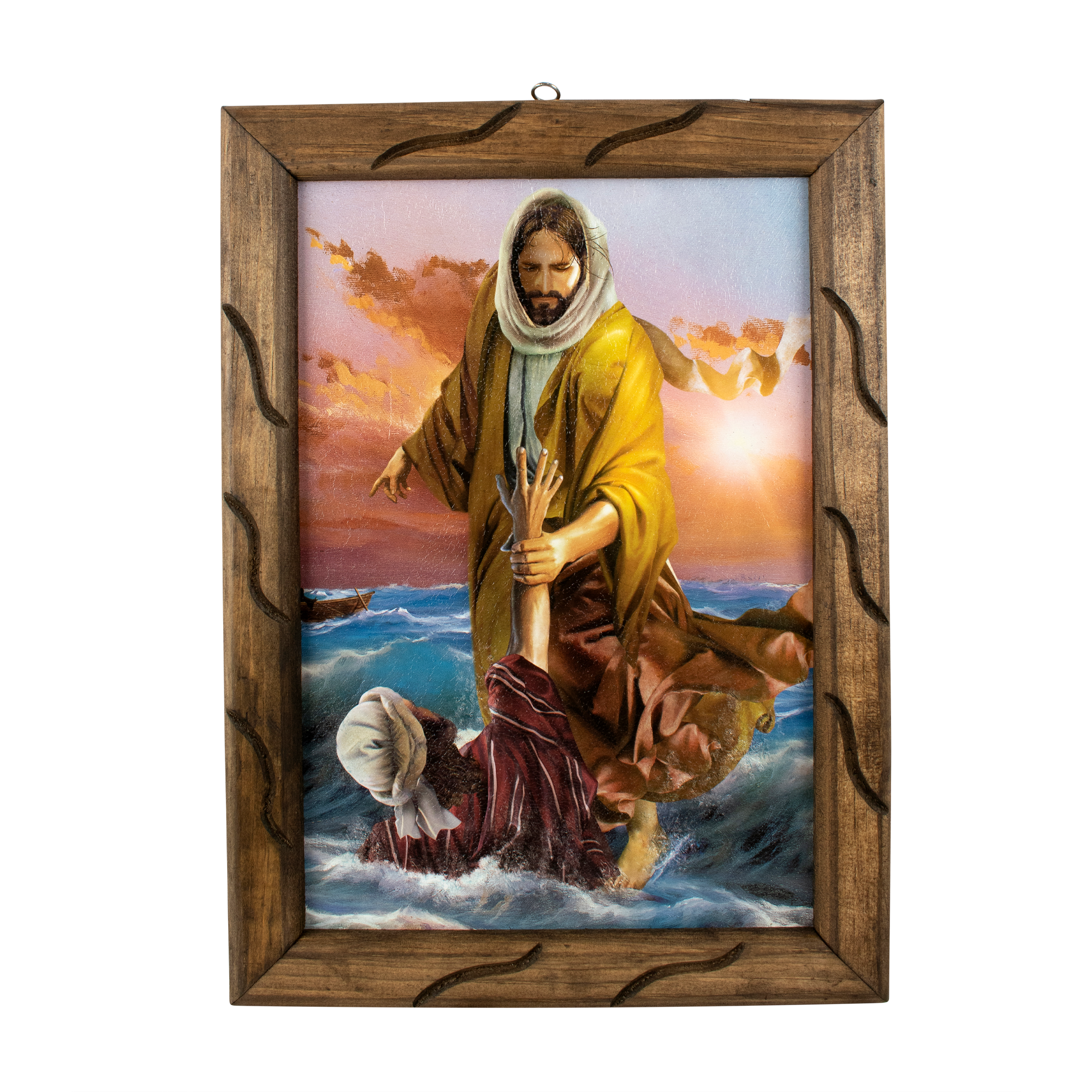 Mrcjsales - Jesus and Peter, at Sea – Rustic Frame, Multiple Sizes, Mexican Art, Symbolizes Hope, Love, Strength. Perfect Home Decor & Unique Gift!