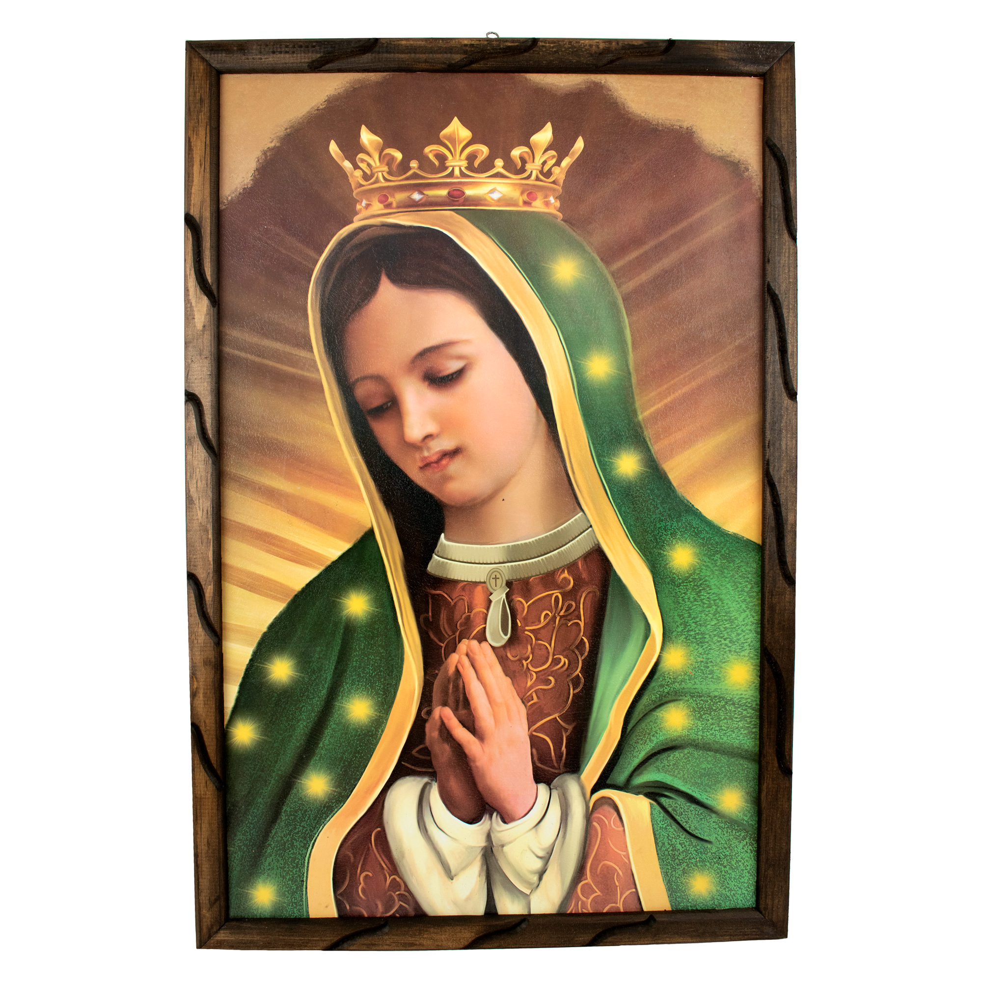 Mrcjsales - Guadalupe Crown – Rustic Frame, Virgen de Guadalupe Cuadro Rustico, Mexican Art, Symbolizes Hope, Love, Strength. Perfect Home Decor & Unique Gift!