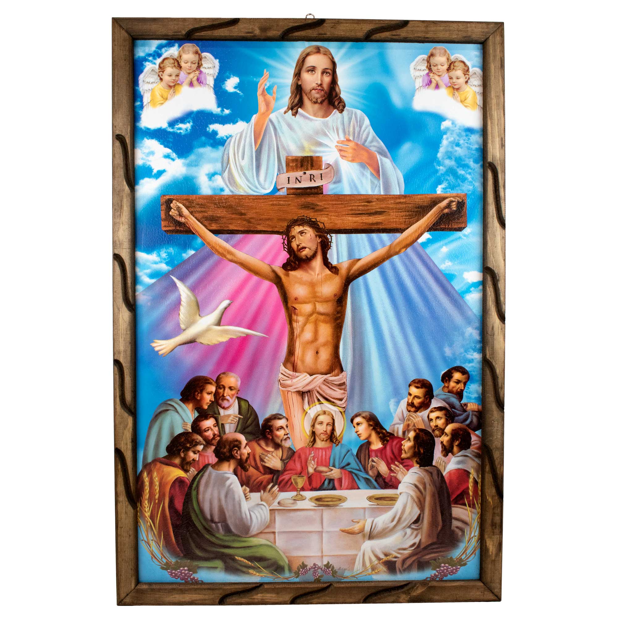 Mrcjsales - Last Supper, Cross, Divine Mercy – Rustic Frame, Mexican Art, Symbolizes Hope, Love, Strength. Perfect Home Decor & Unique Gift!