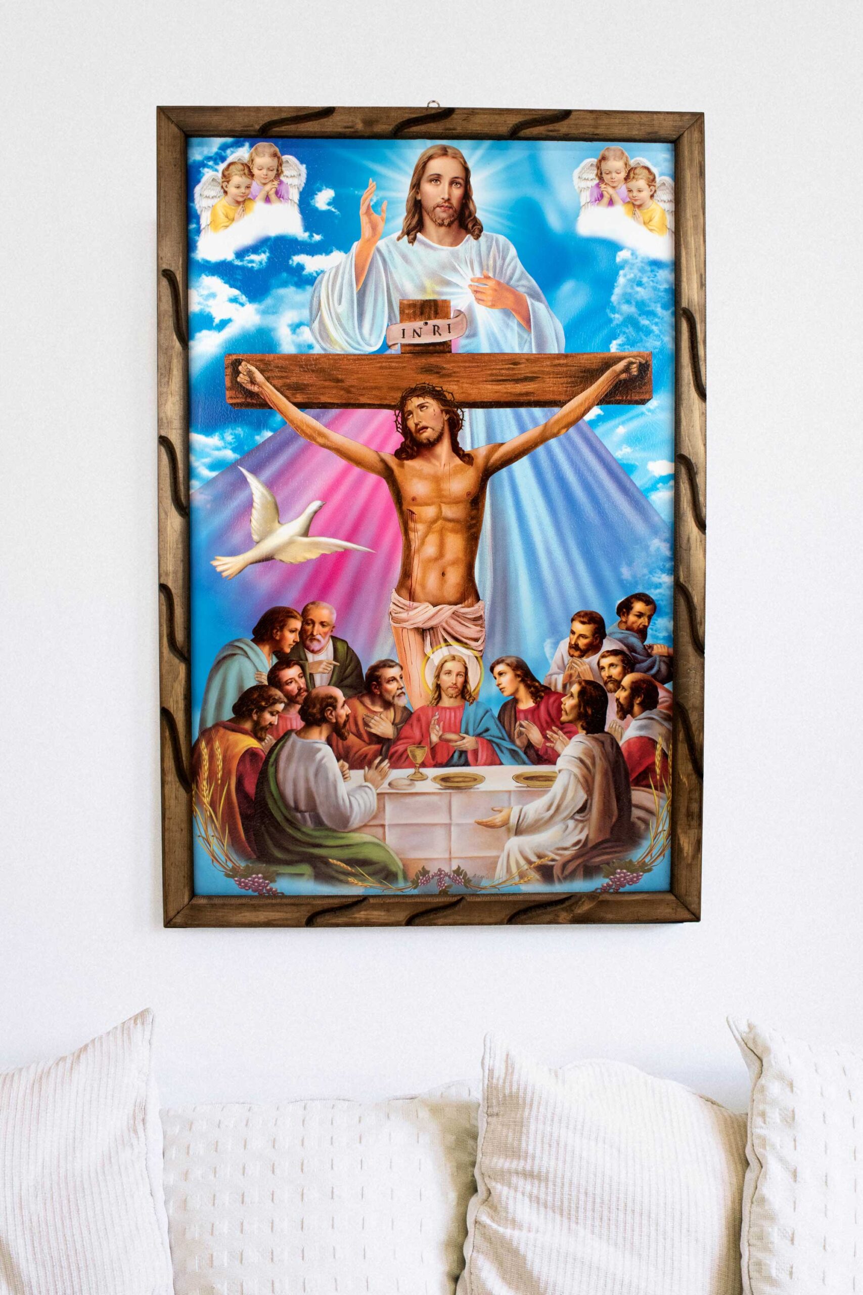 Mrcjsales - Last Supper, Cross, Divine Mercy – Rustic Frame, Mexican Art, Symbolizes Hope, Love, Strength. Perfect Home Decor & Unique Gift!