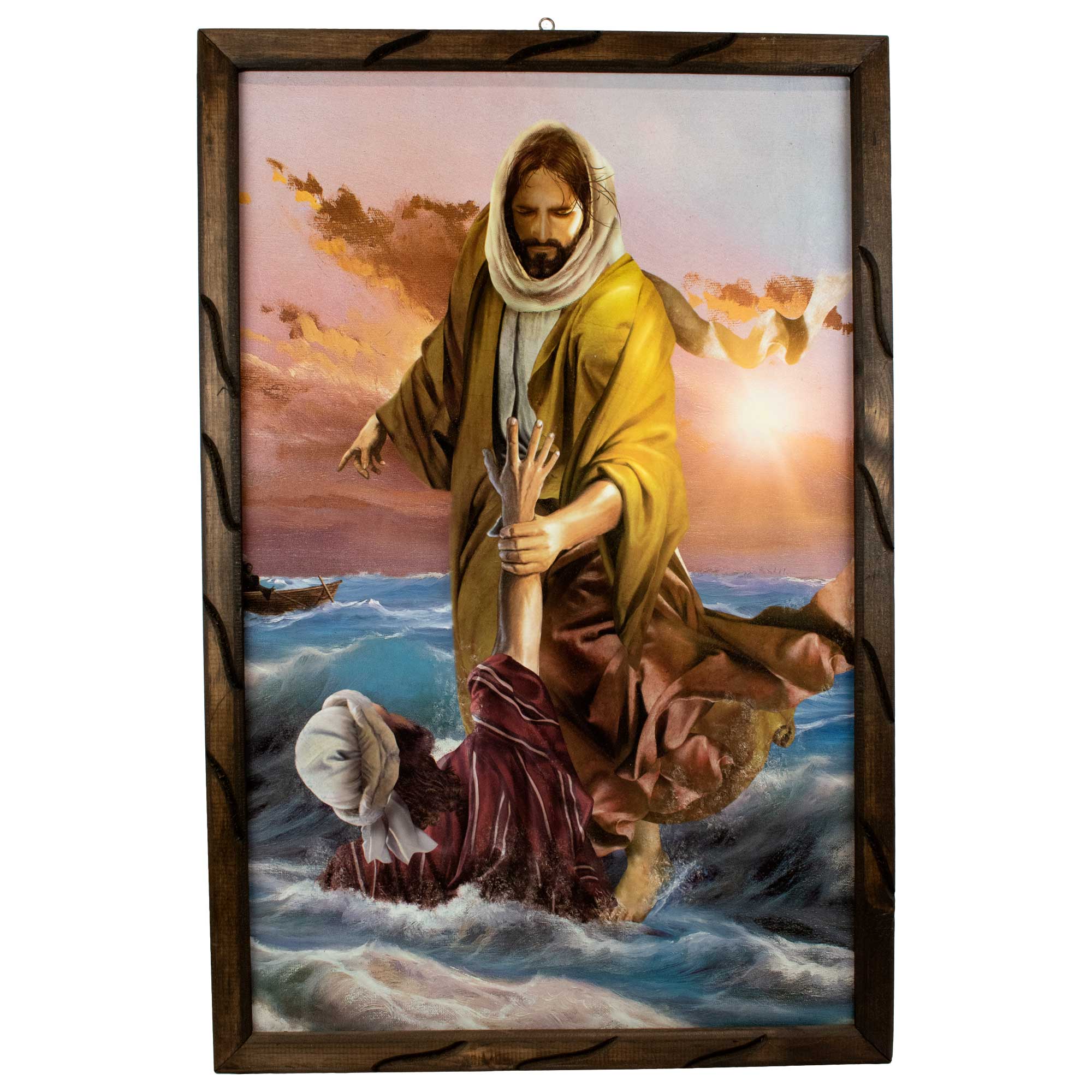 Mrcjsales - Jesus and Peter, at Sea – Rustic Frame, Multiple Sizes, Mexican Art, Symbolizes Hope, Love, Strength. Perfect Home Decor & Unique Gift!