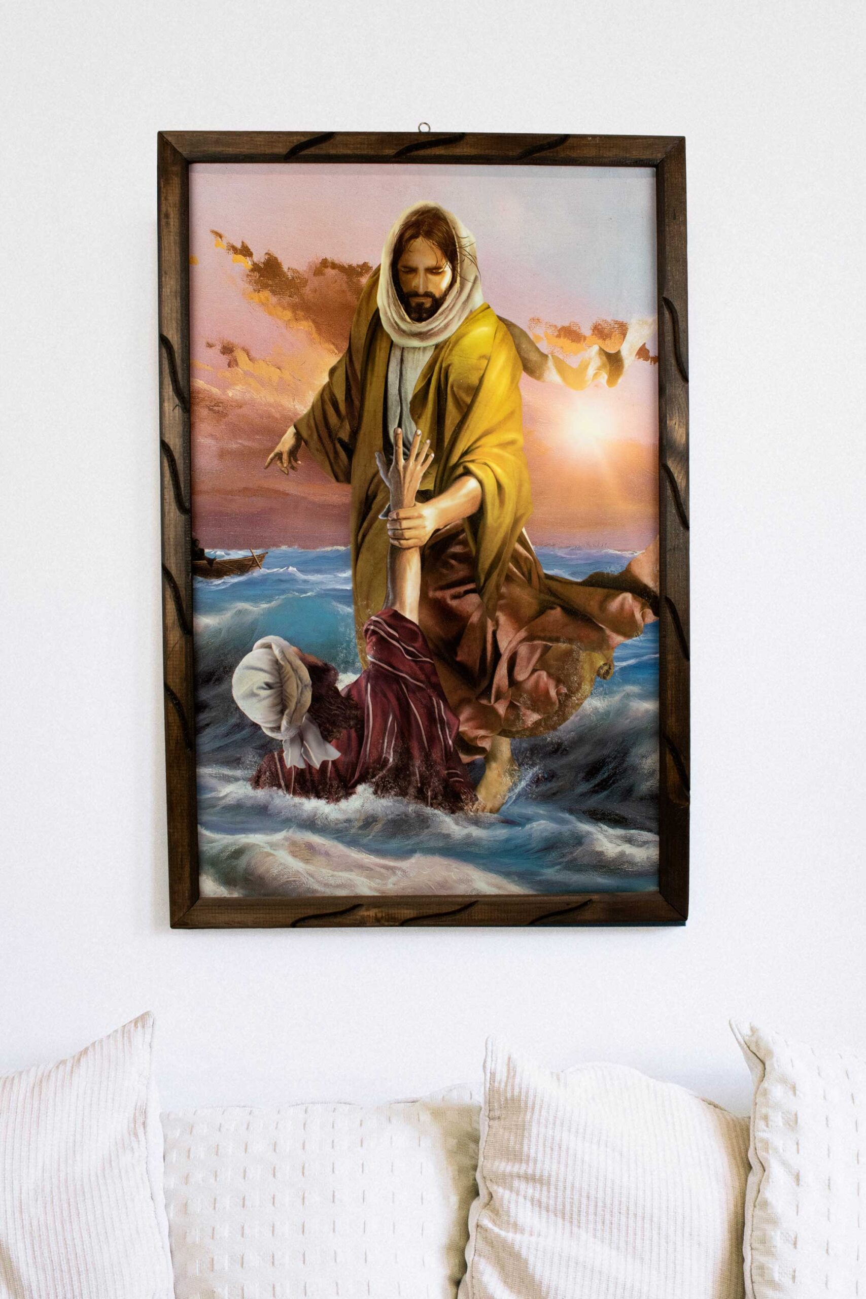 Mrcjsales - Jesus and Peter, at Sea – Rustic Frame, Multiple Sizes, Mexican Art, Symbolizes Hope, Love, Strength. Perfect Home Decor & Unique Gift!