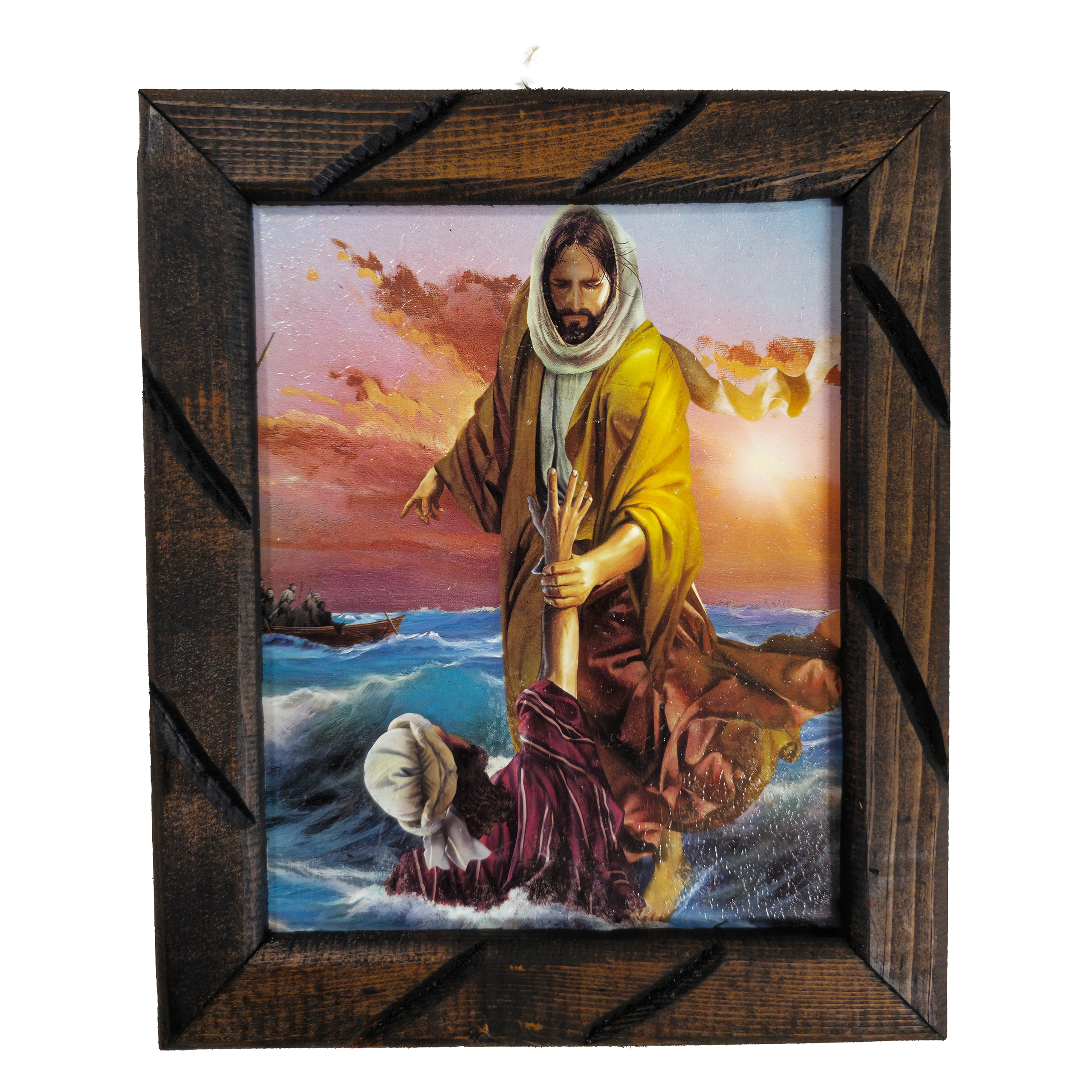 Mrcjsales - Jesus and Peter, at Sea – Rustic Frame, Multiple Sizes, Mexican Art, Symbolizes Hope, Love, Strength. Perfect Home Decor & Unique Gift!