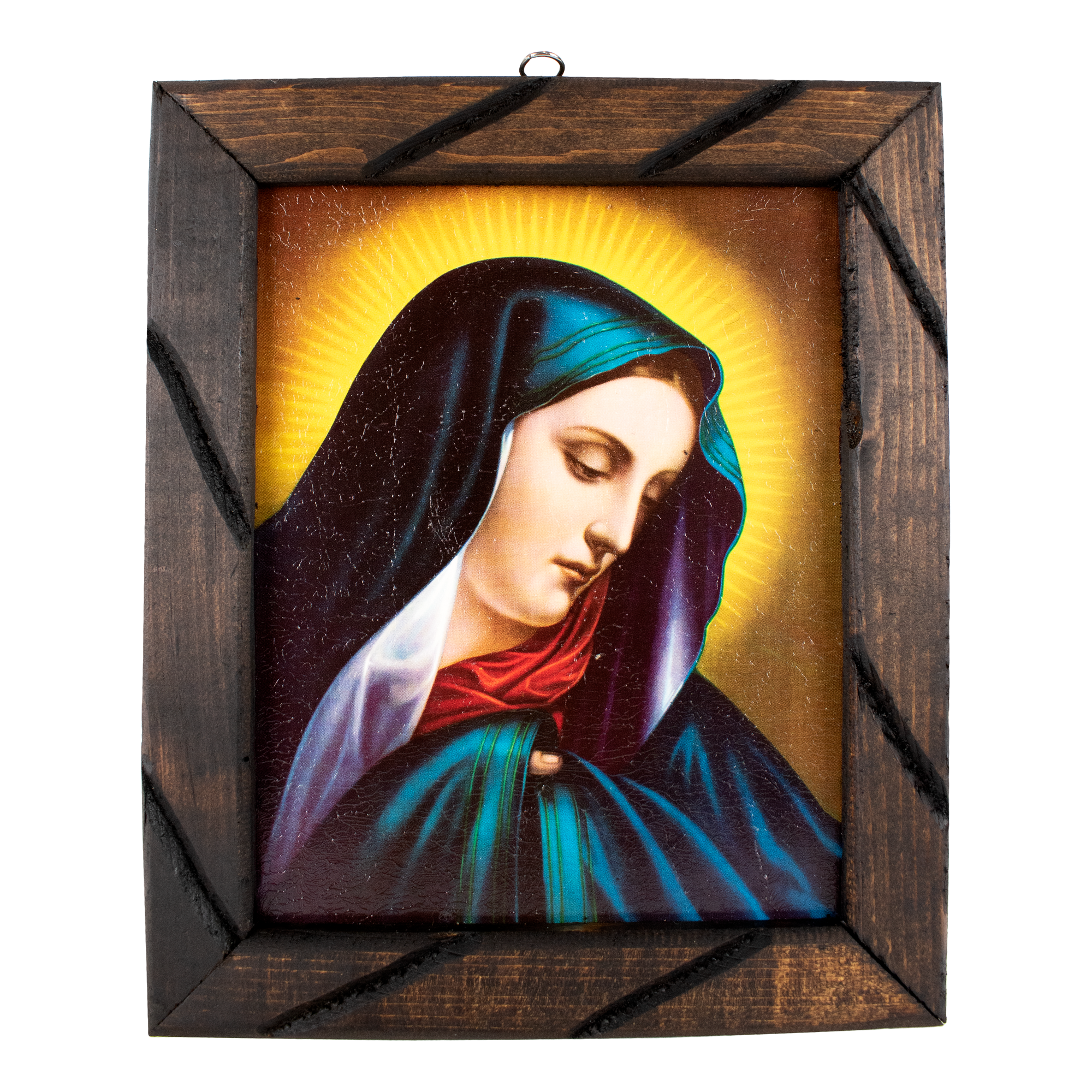 Mrcjsales - Lady of Sorrows – Rustic Frame, Virgen Dolorosa, Mexican Art, Symbolizes Hope, Love, Strength. Perfect Home Decor & Unique Gift!