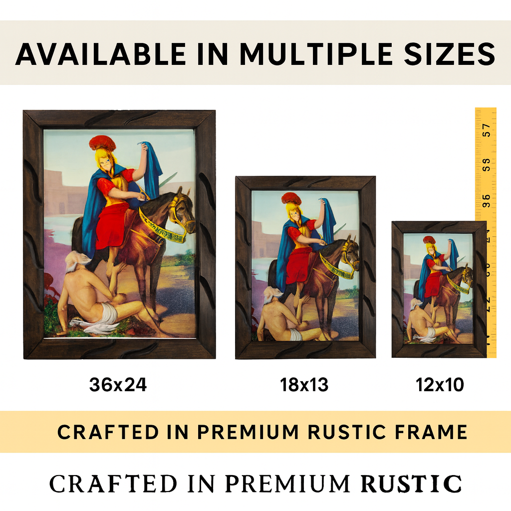 Saint Martin Knight Rustic Frame – San Martín Caballero Religious Art