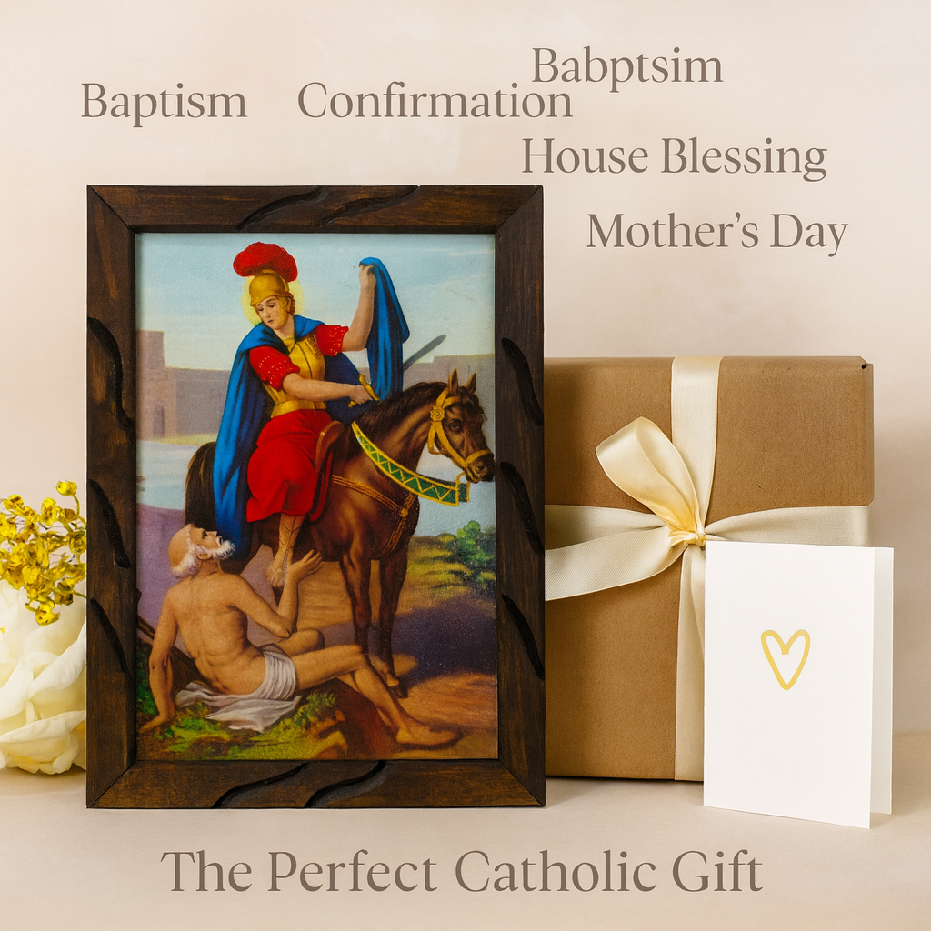 Saint Martin Knight Rustic Frame – San Martín Caballero Religious Art