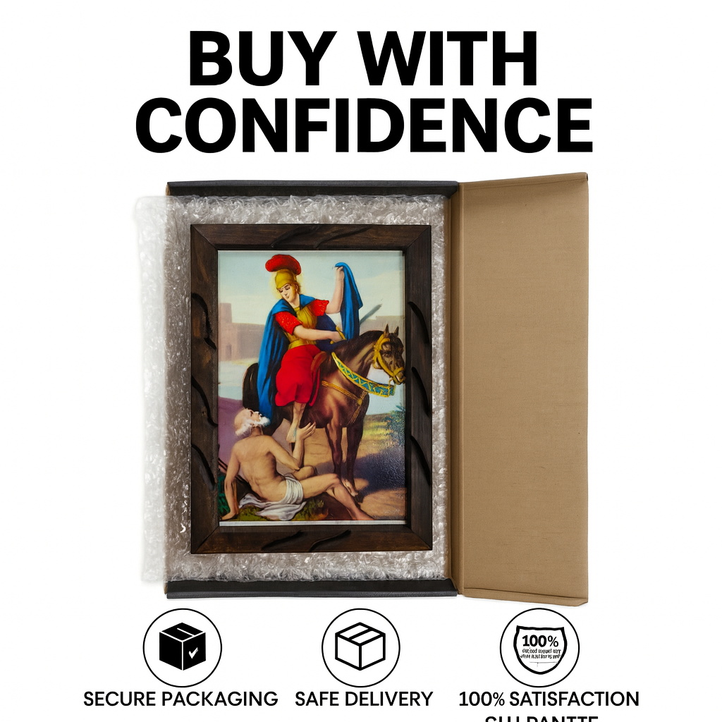 Saint Martin Knight Rustic Frame – San Martín Caballero Religious Art