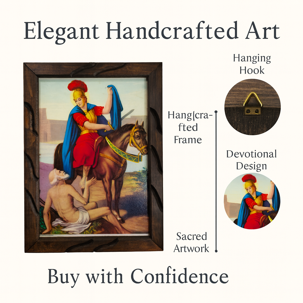 Saint Martin Knight Rustic Frame – San Martín Caballero Religious Art