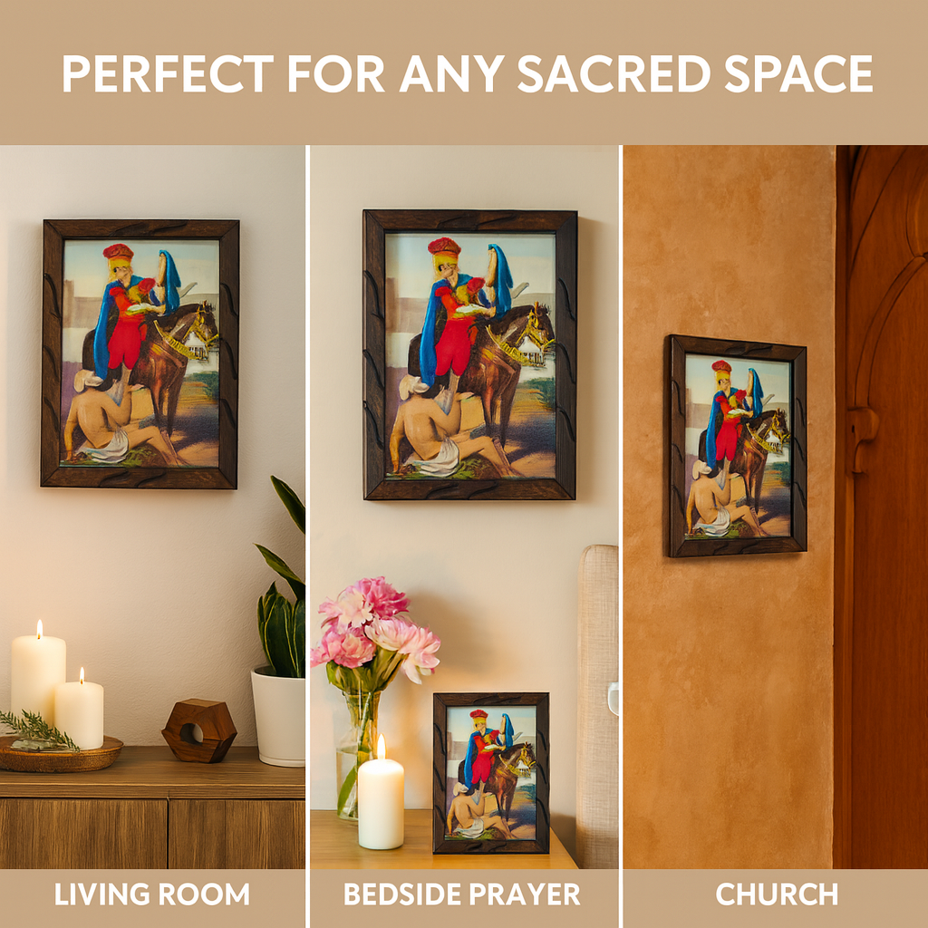 Saint Martin Knight Rustic Frame – San Martín Caballero Religious Art