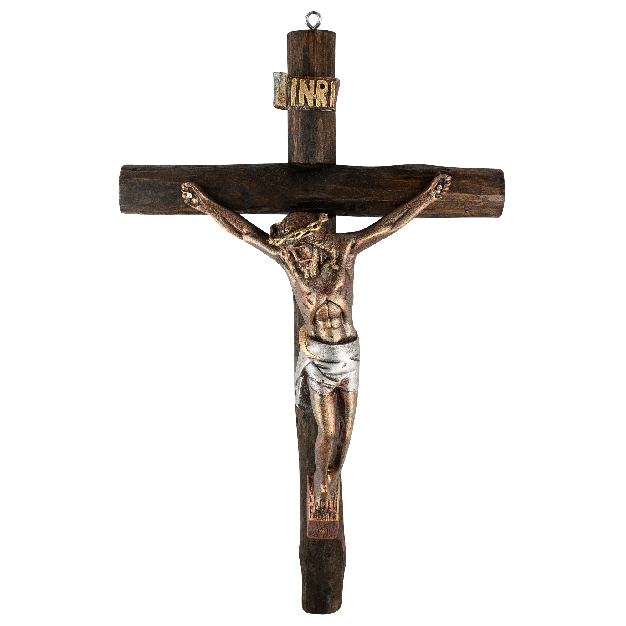 Mrcjsales: Jesus Christ Silver-Bronze | Wooden Trunk | Tree Trunk & Resin | Mexican Design | Faith Symbol | Warning: Thorn Crown | Handmade Alterations