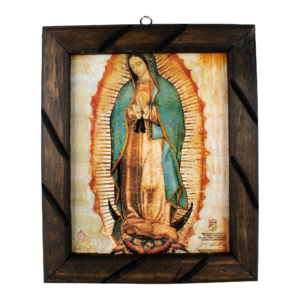 Our Lady of Guadalupe Rustic Frame Painting | Virgen de Guadalupe Cuadro Religioso | Oil Print on Wood –10x12