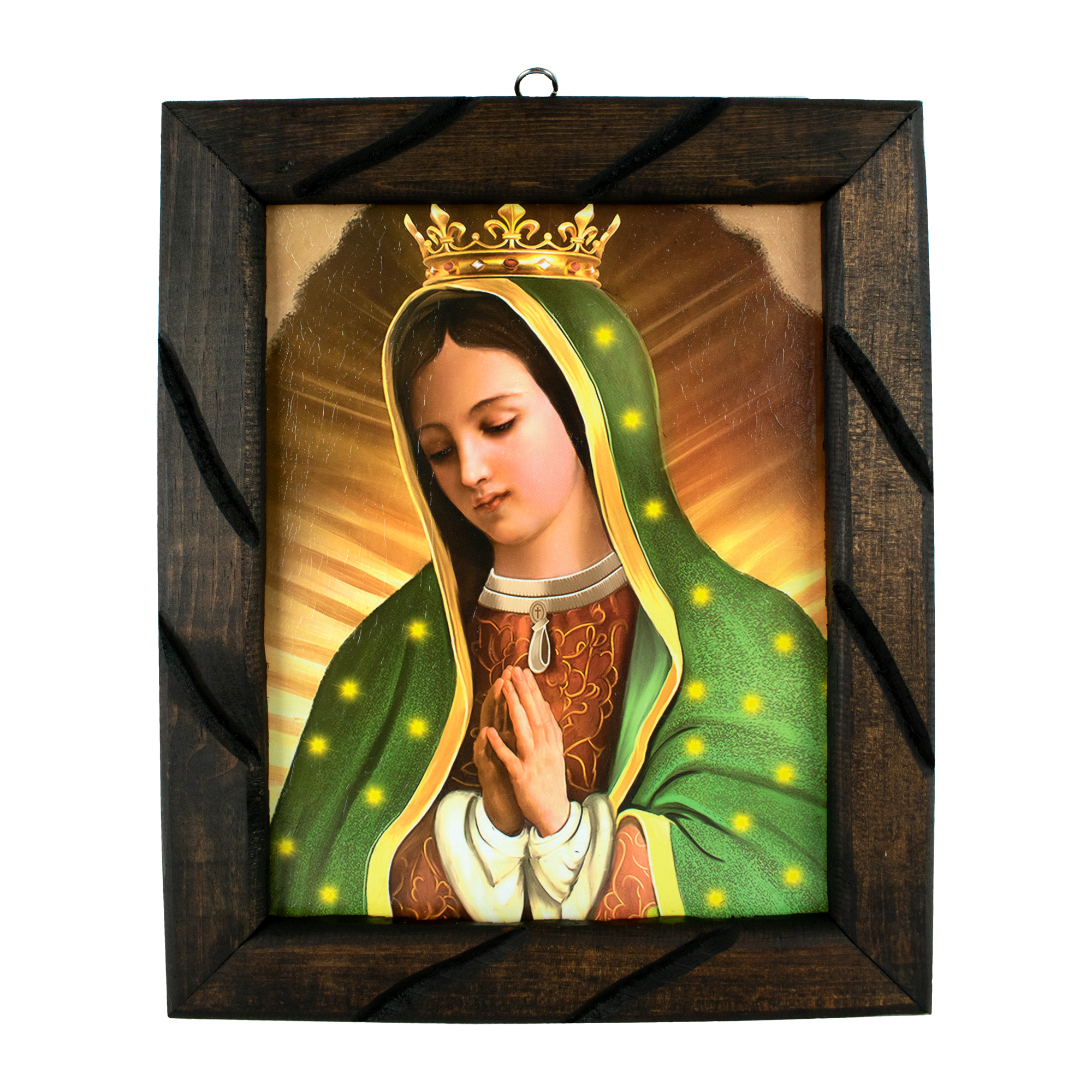 Mrcjsales - Guadalupe Crown – Rustic Frame, Virgen de Guadalupe Cuadro Rustico, Mexican Art, Symbolizes Hope, Love, Strength. Perfect Home Decor & Unique Gift!